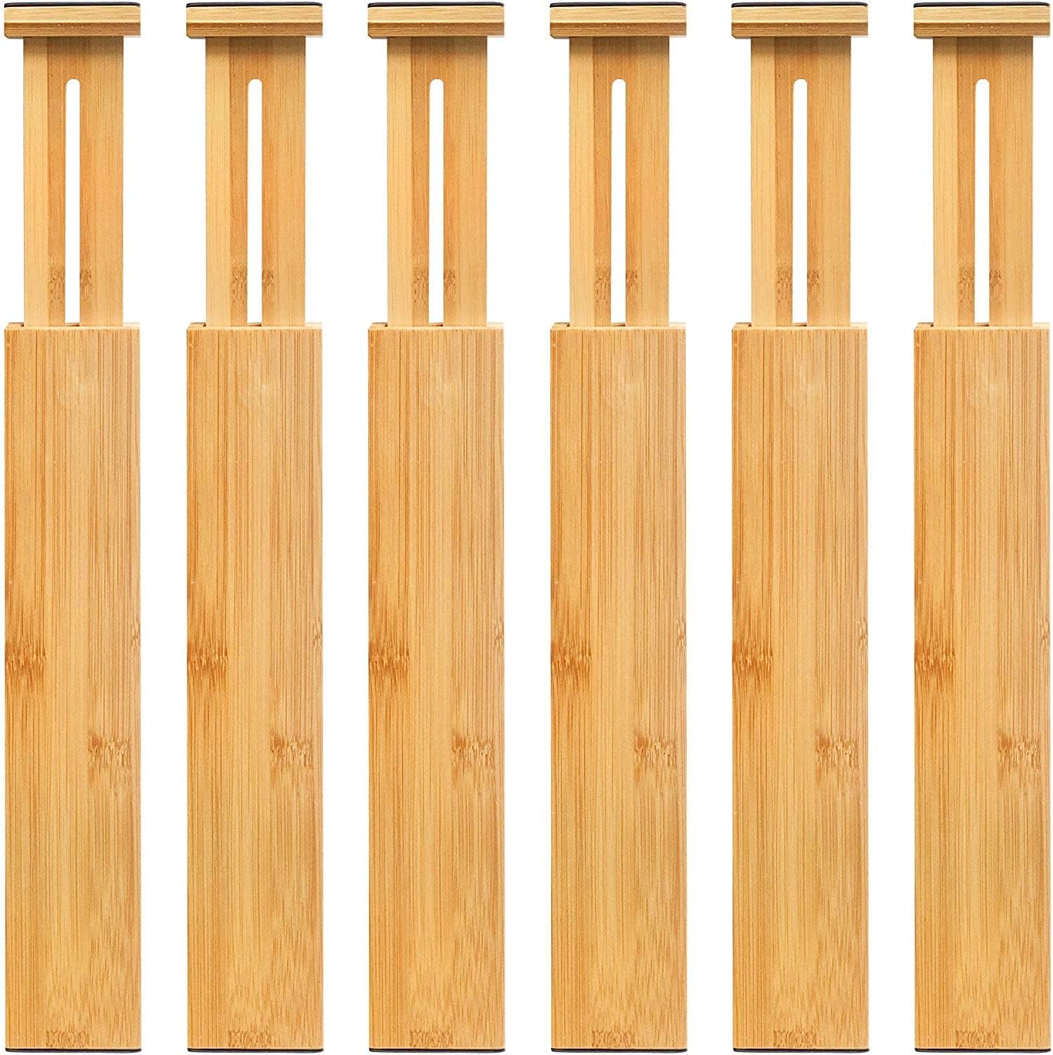 Adjustable Bamboo Drawer Dividers, Expandable Drawer Organizer for Kitchen, Bedroom, Bathroom, Dresser and Office, 6-Pack - Image 1