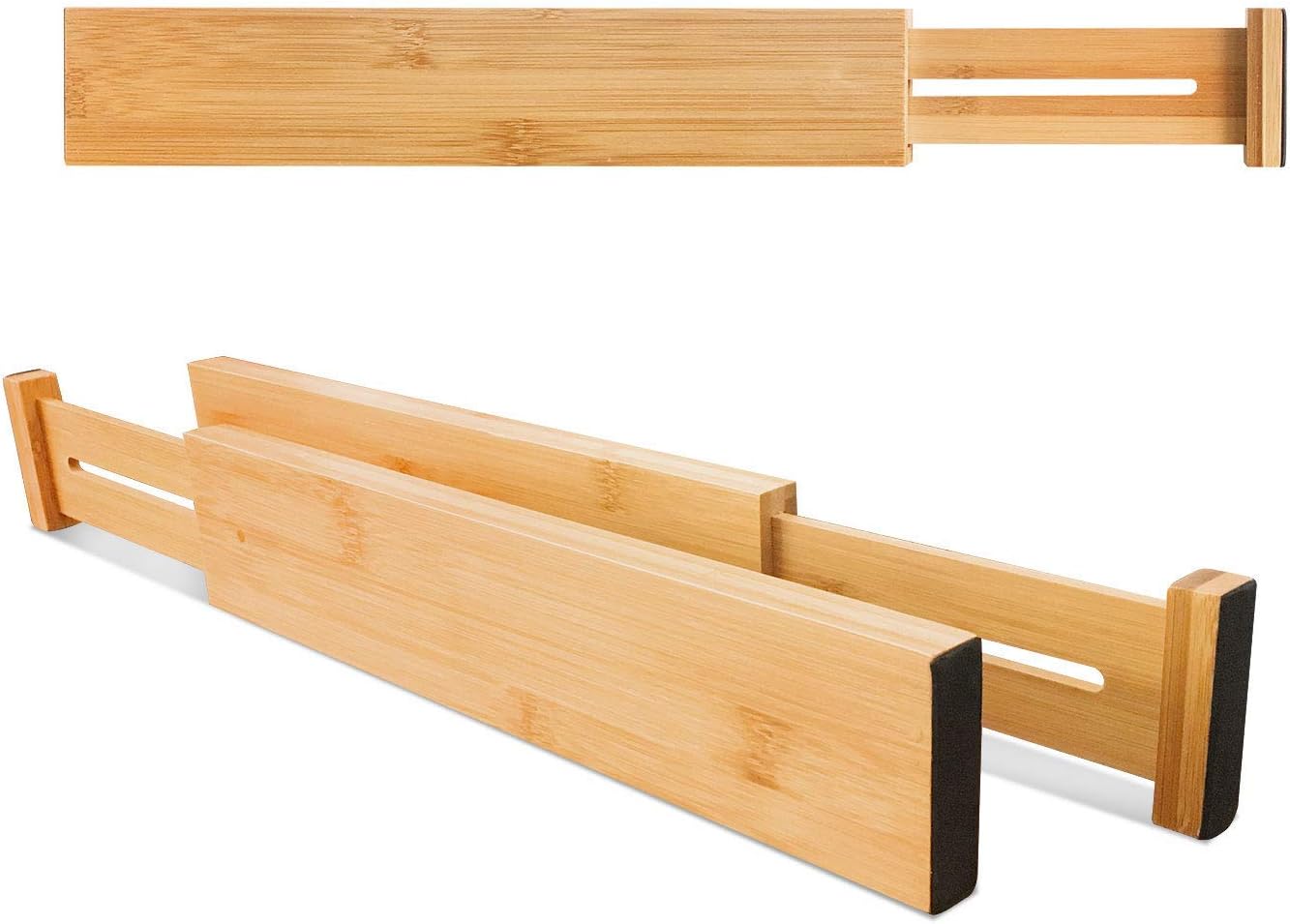 Adjustable Bamboo Drawer Dividers, Expandable Drawer Organizer for Kitchen, Bedroom, Bathroom, Dresser and Office, 6-Pack - Image 3