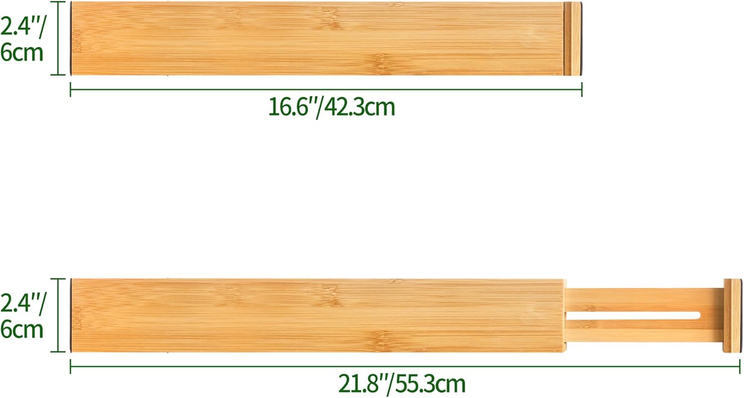 Adjustable Bamboo Drawer Dividers, Expandable Drawer Organizer for Kitchen, Bedroom, Bathroom, Dresser and Office, 6-Pack - Image 4