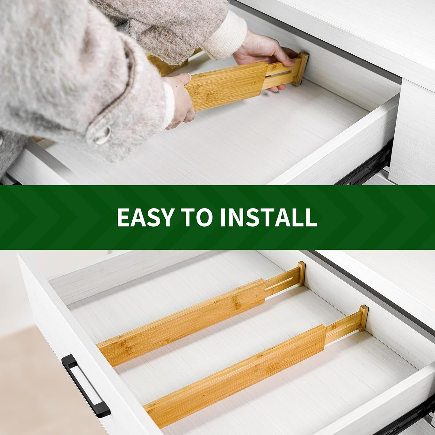 Adjustable Bamboo Drawer Dividers, Expandable Drawer Organizer for Kitchen, Bedroom, Bathroom, Dresser and Office, 6-Pack - Image 5