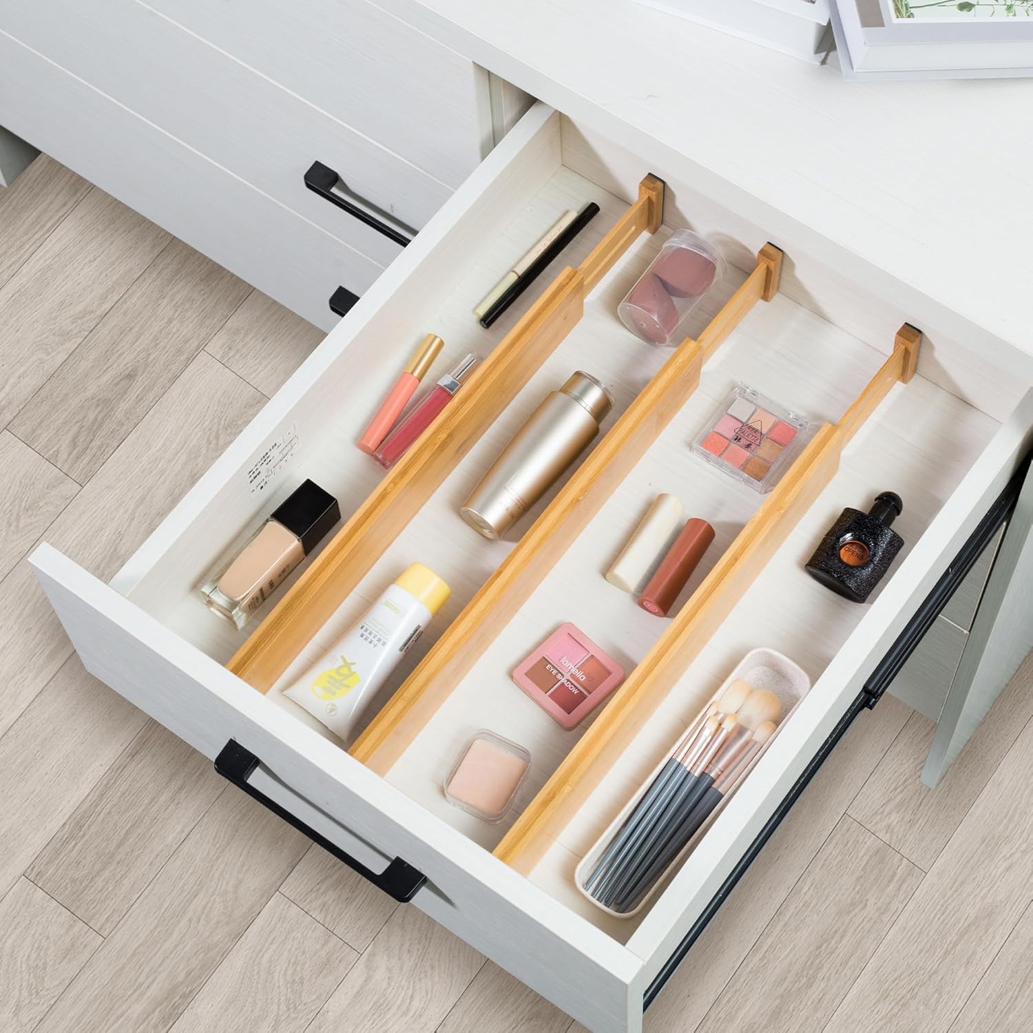 Adjustable Bamboo Drawer Dividers, Expandable Drawer Organizer for Kitchen, Bedroom, Bathroom, Dresser and Office, 6-Pack - Image 6
