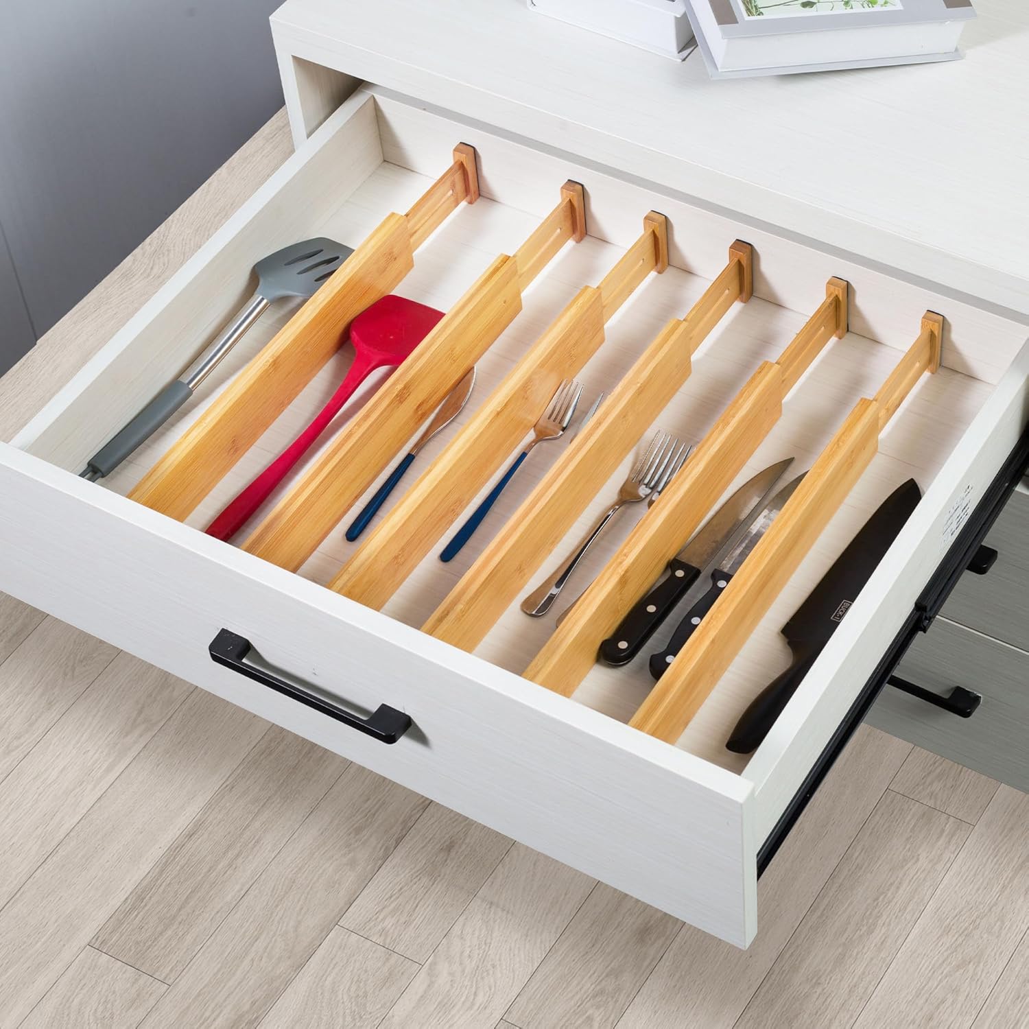 Adjustable Bamboo Drawer Dividers, Expandable Drawer Organizer for Kitchen, Bedroom, Bathroom, Dresser and Office, 6-Pack - Image 7