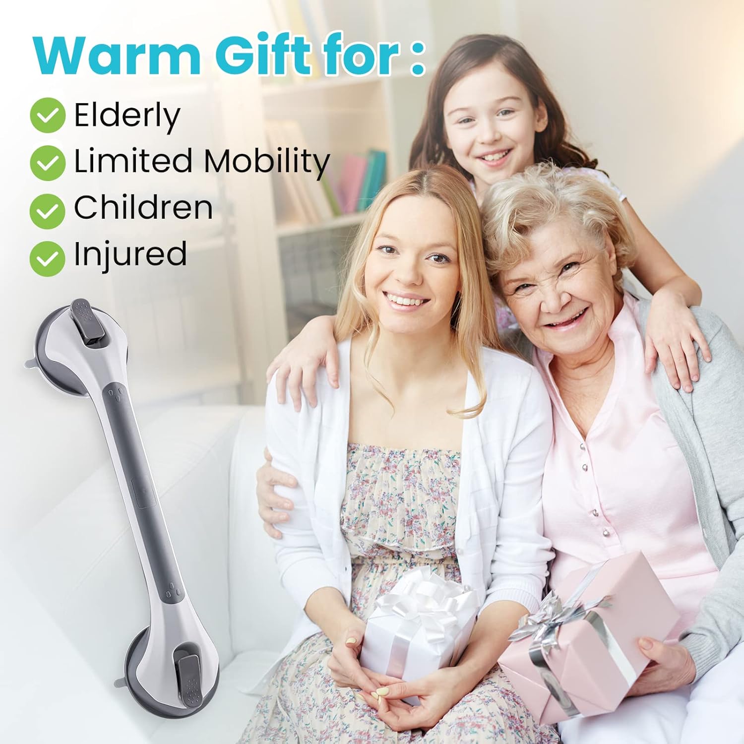 Grab Bars for Bathtubs and Showers 2 Pack Sucti Grab Bar, Heavy Duty Shower Handle Removable Bath Handrails for Seniors and Elderly, Bathroom Safety Grip No Drilling Waterproof,Grey - Image 8