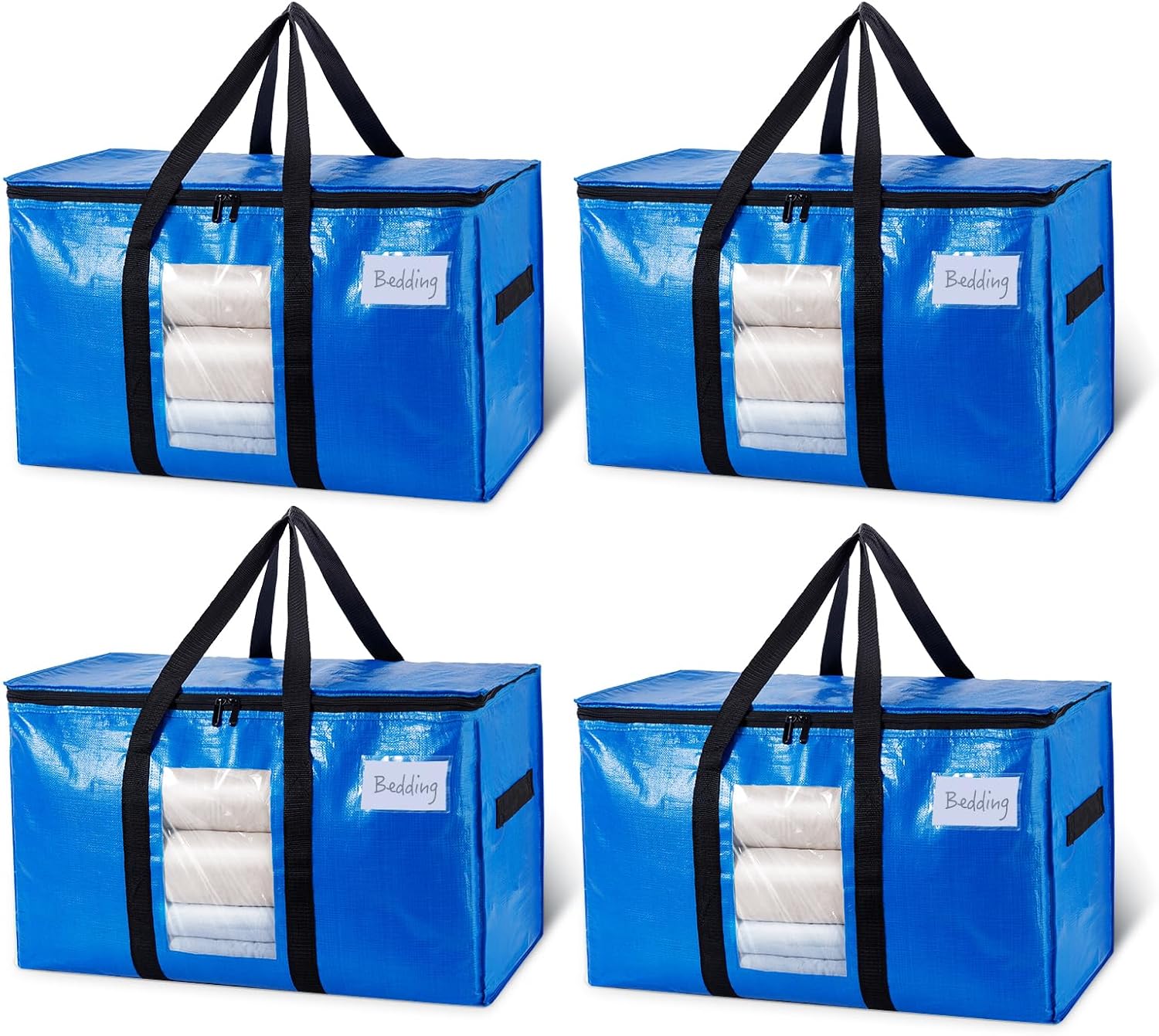 Extra Large Moving Bags, 4 Pack Blue Heavy Duty Totes For Storage with Visible Window, Wrap Around Handles, Storage Bags for Space Saving, Alternative to Moving Boxes - Image 1
