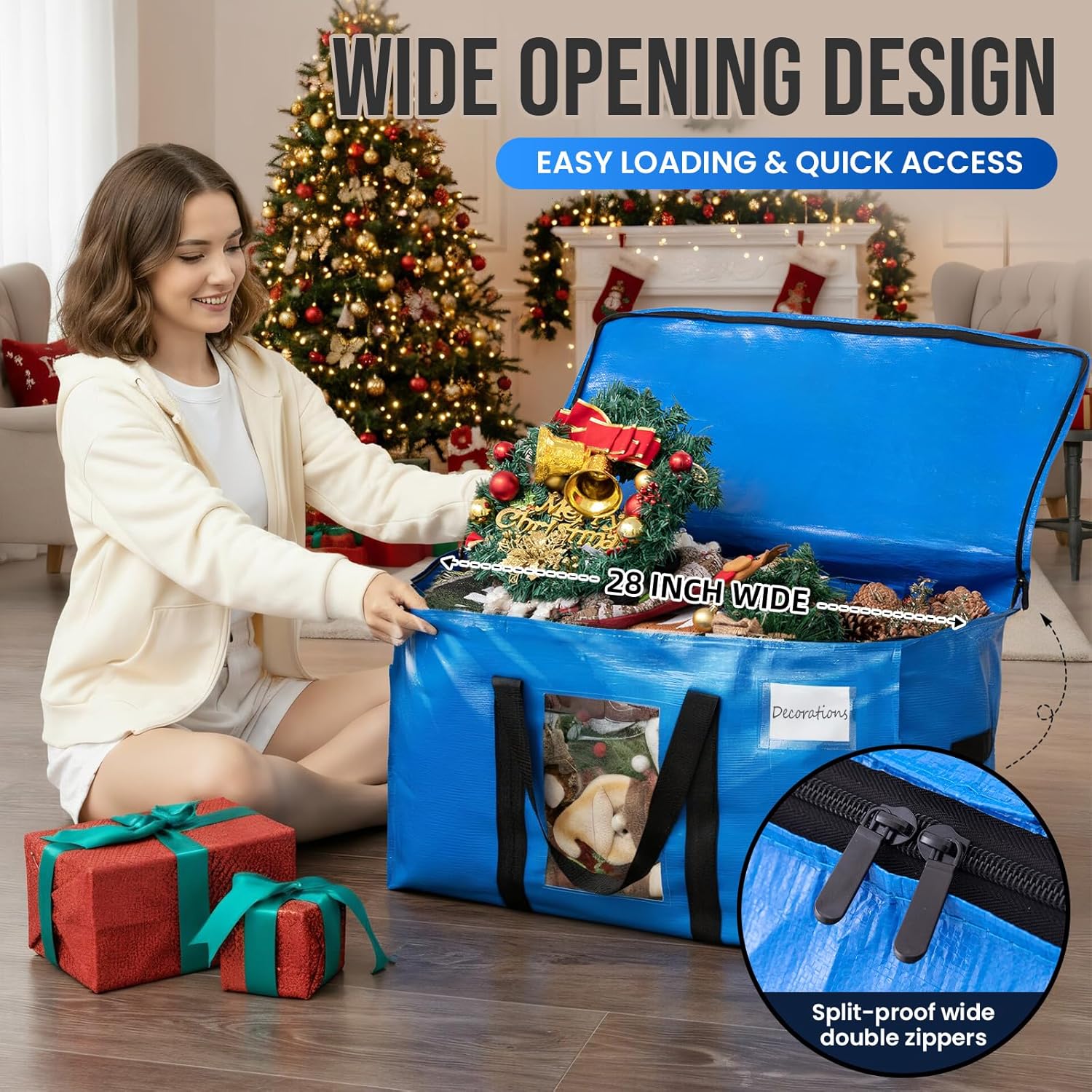Extra Large Moving Bags, 4 Pack Blue Heavy Duty Totes For Storage with Visible Window, Wrap Around Handles, Storage Bags for Space Saving, Alternative to Moving Boxes - Image 4