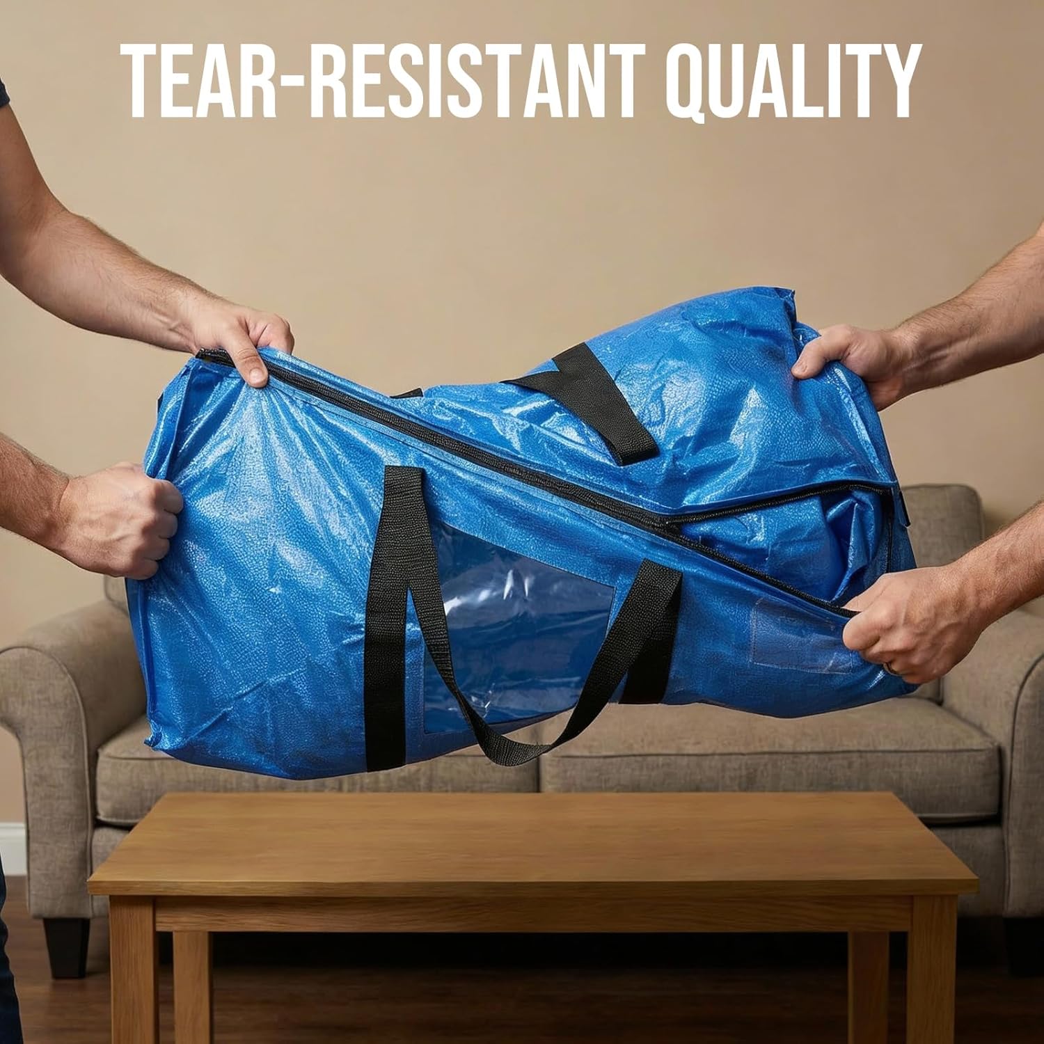 Extra Large Moving Bags, 4 Pack Blue Heavy Duty Totes For Storage with Visible Window, Wrap Around Handles, Storage Bags for Space Saving, Alternative to Moving Boxes - Image 7