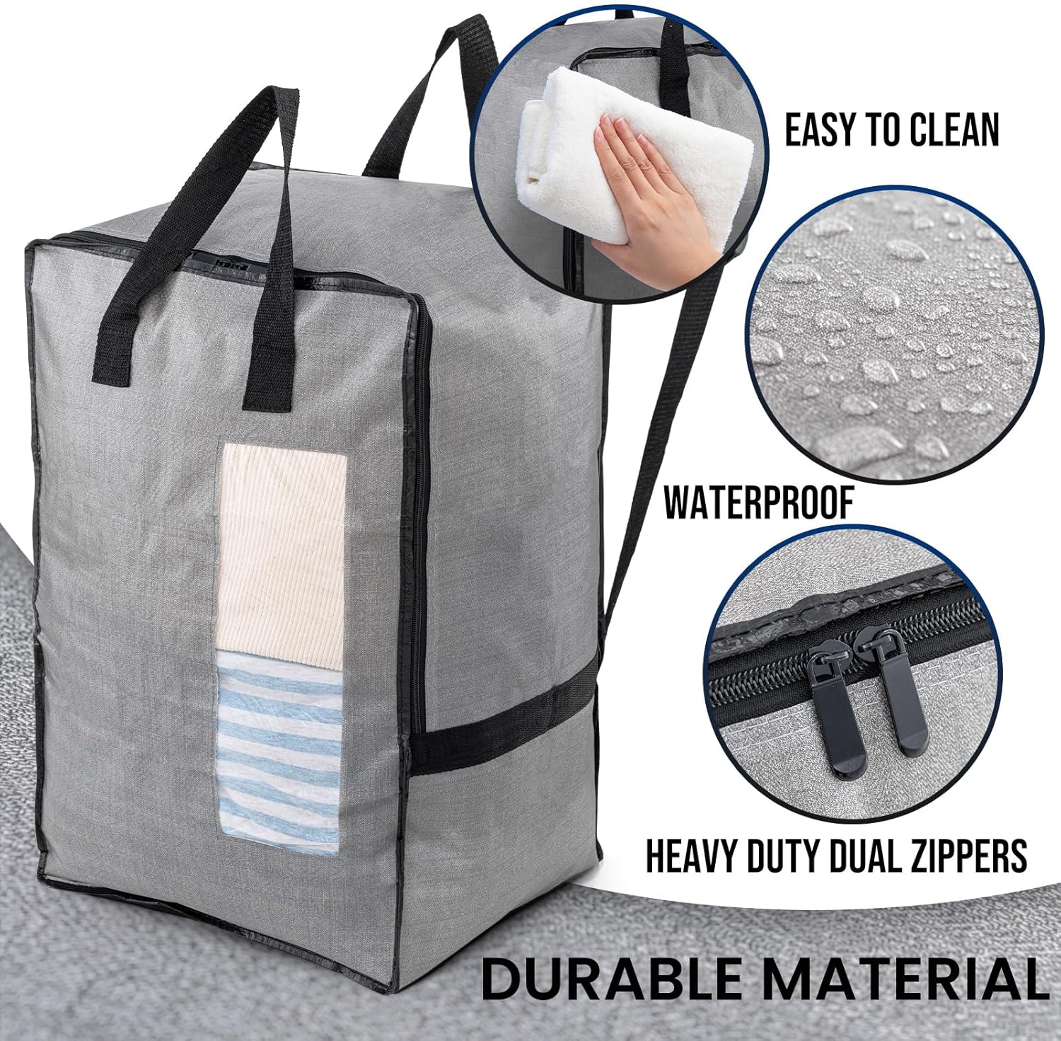 2 Pack Gray Moving Bags w/Adjustable Backpack Straps, Moving Supplies, Moving Boxes Alternative, Heavy Duty Storage Totes for College Packing, Camping Backpack for Travel, Dorm, Laundry - Image 7