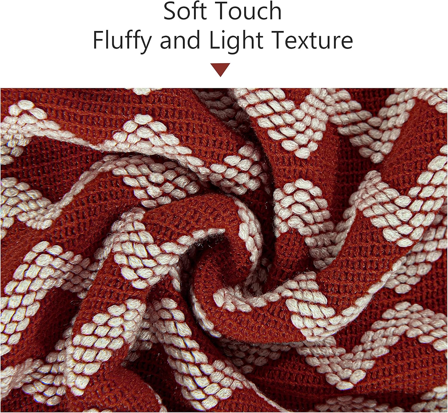 Acrylic Knitted Throw Blanket, Lightweight and Soft Cozy Decorative Woven Blanket with Tassels for Travel, Couch, Bed, Sofa, 51x67 Inches, Red and White Striped - Image 2