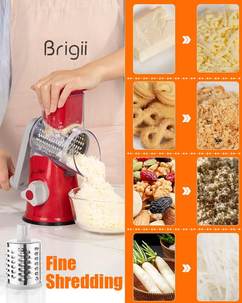 Rotary Cheese Grater Hand Crank, Cheese Shredder with 3 Drum Blades, Mandoline Slicer, Food Chopper for Hard Cheese, Vegetable, Nuts, Potato - Image 2