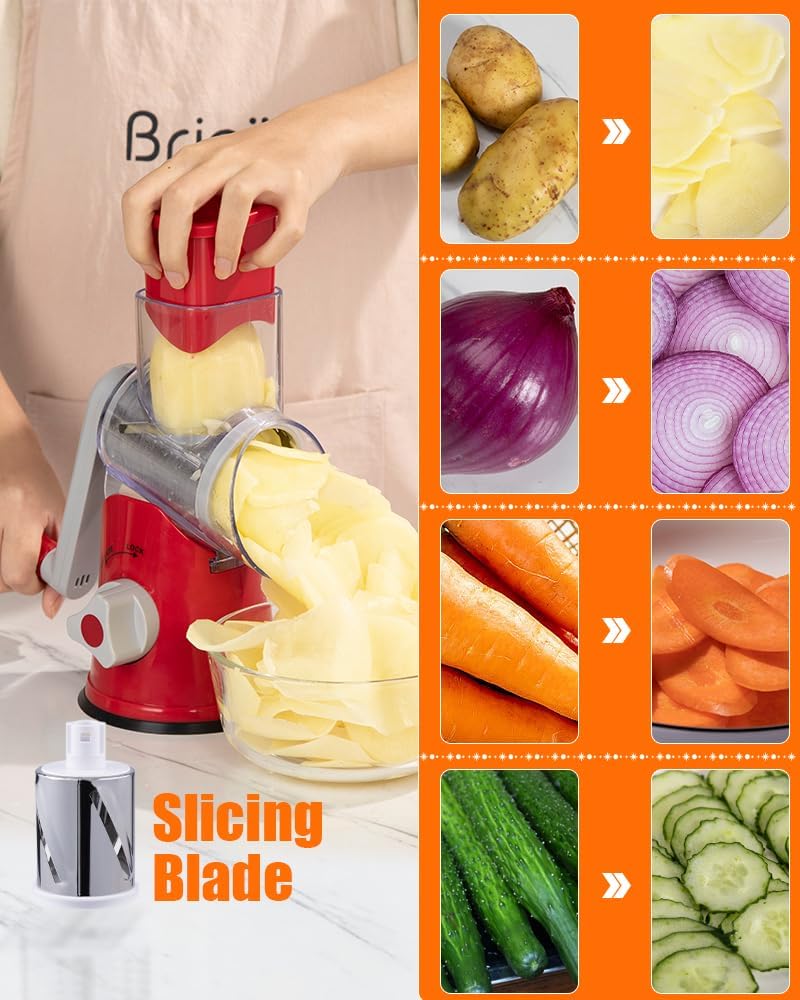 Rotary Cheese Grater Hand Crank, Cheese Shredder with 3 Drum Blades, Mandoline Slicer, Food Chopper for Hard Cheese, Vegetable, Nuts, Potato - Image 4