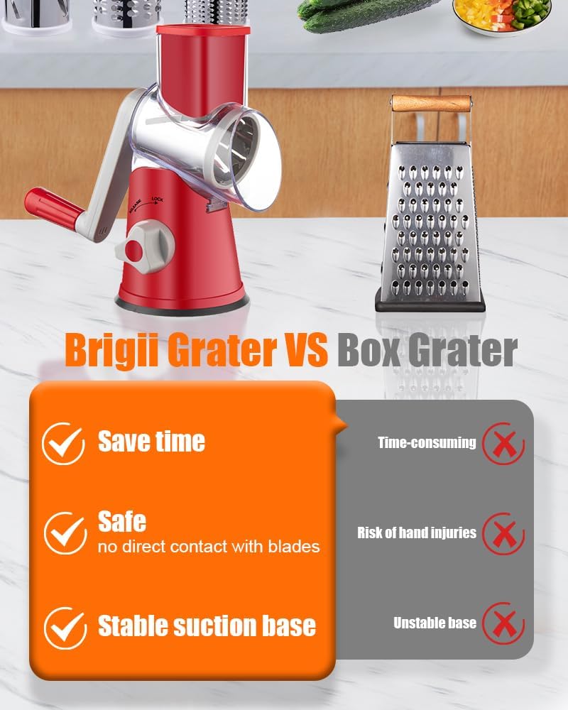 Rotary Cheese Grater Hand Crank, Cheese Shredder with 3 Drum Blades, Mandoline Slicer, Food Chopper for Hard Cheese, Vegetable, Nuts, Potato - Image 5