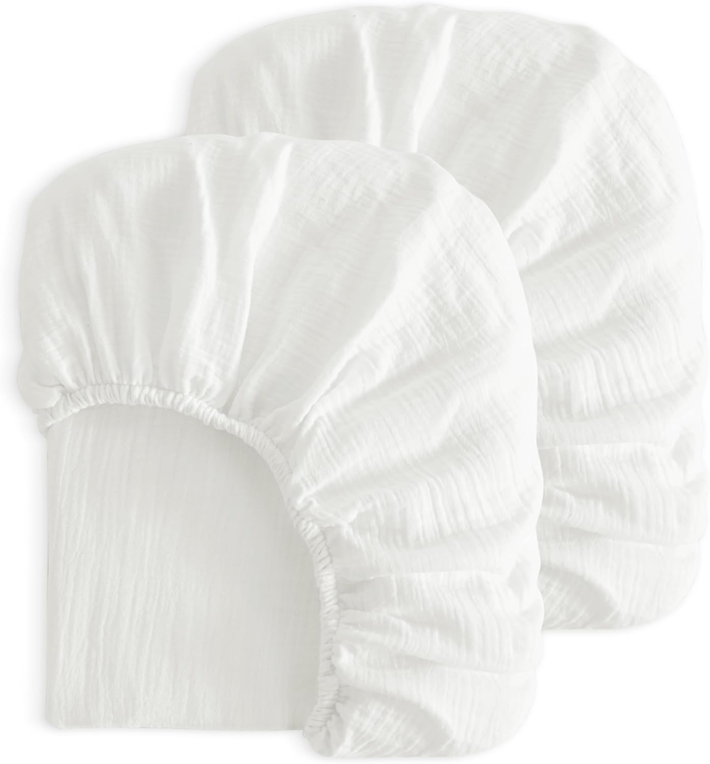 2 Pack Muslin Cott Mini Crib Sheets, Soft and Breathable Double Layer 24x38 Baby Crib Sheets for Mini Crib and Toddler Mattresses, Boys, Girls, Unisex, White, 24x38 Inches - Image 1