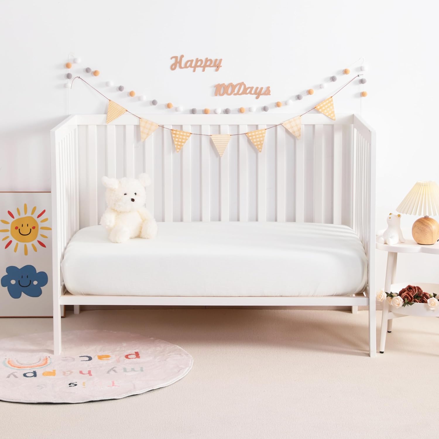 2 Pack Muslin Cott Mini Crib Sheets, Soft and Breathable Double Layer 24x38 Baby Crib Sheets for Mini Crib and Toddler Mattresses, Boys, Girls, Unisex, White, 24x38 Inches - Image 2