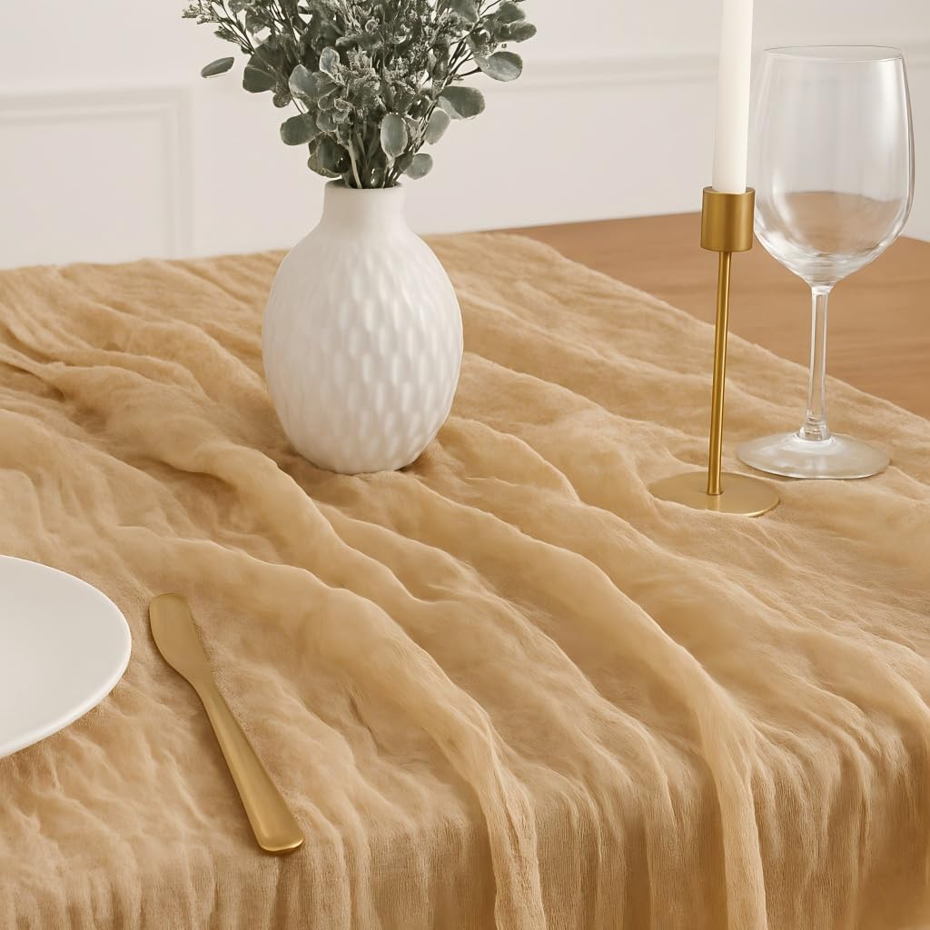 Cheesecloth Table Runner - 10FT Natural Linen Beige Gauze Fabric Table Decor for Wedding, Party, Dinner, Farmhouse or Boho Rustic Events - Image 2