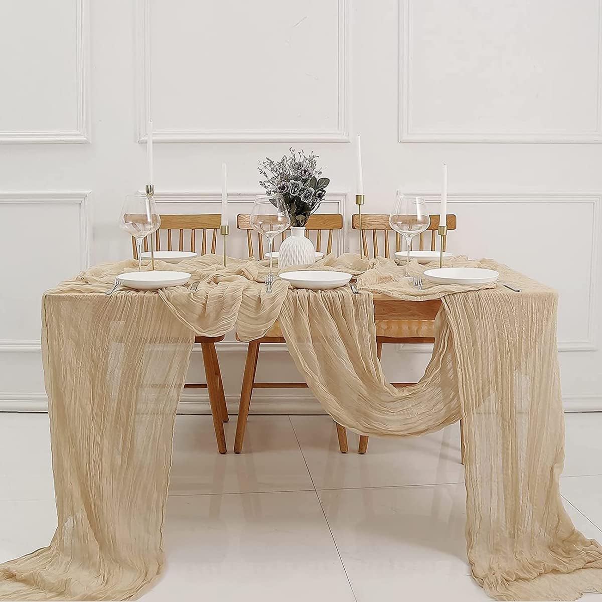 Cheesecloth Table Runner - 10FT Natural Linen Beige Gauze Fabric Table Decor for Wedding, Party, Dinner, Farmhouse or Boho Rustic Events - Image 3