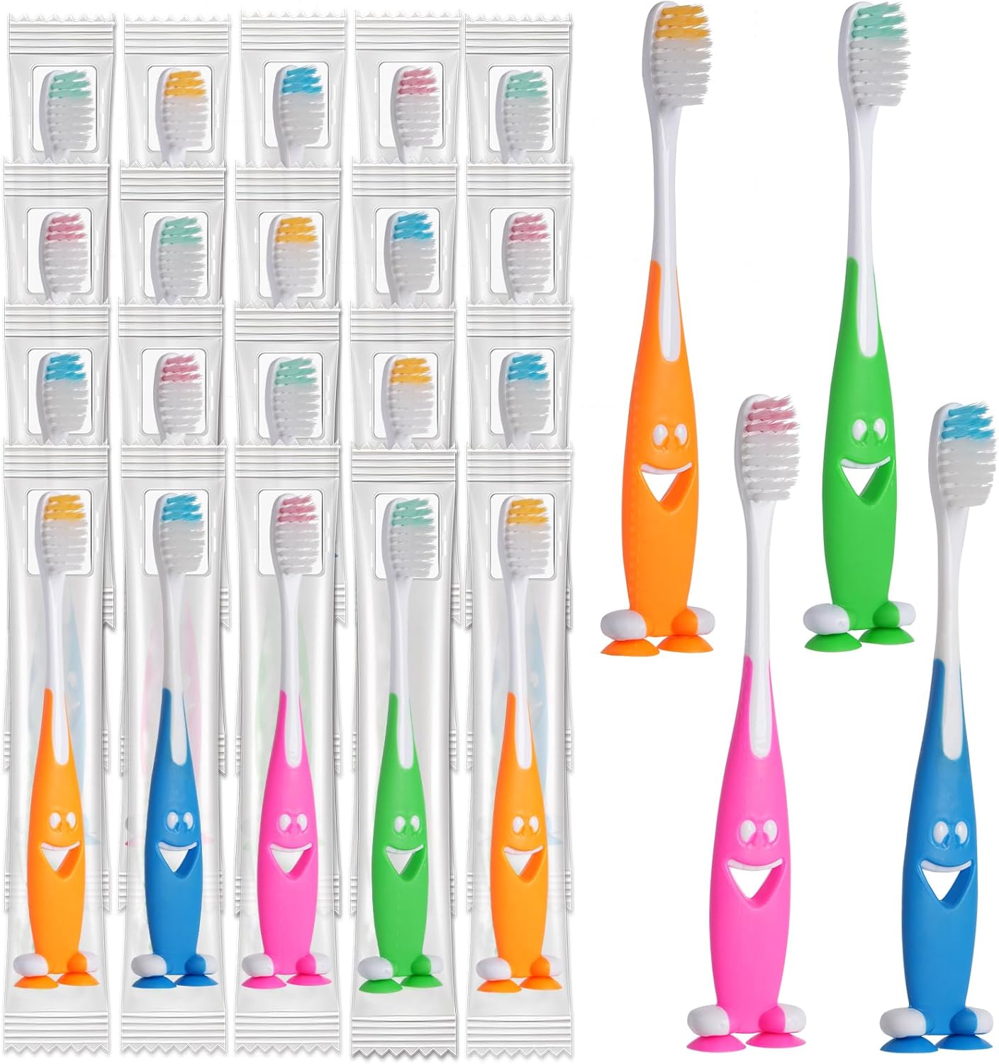 Petluno 100 Pack Kids Toothbrush Bulk Soft Bristles Toddler Cute with Suction Cup, Includes Travel Covers, Individually Wrapped Toothbrushes for Kid Home School Daycare Camp (Shark) Shark - Image 1