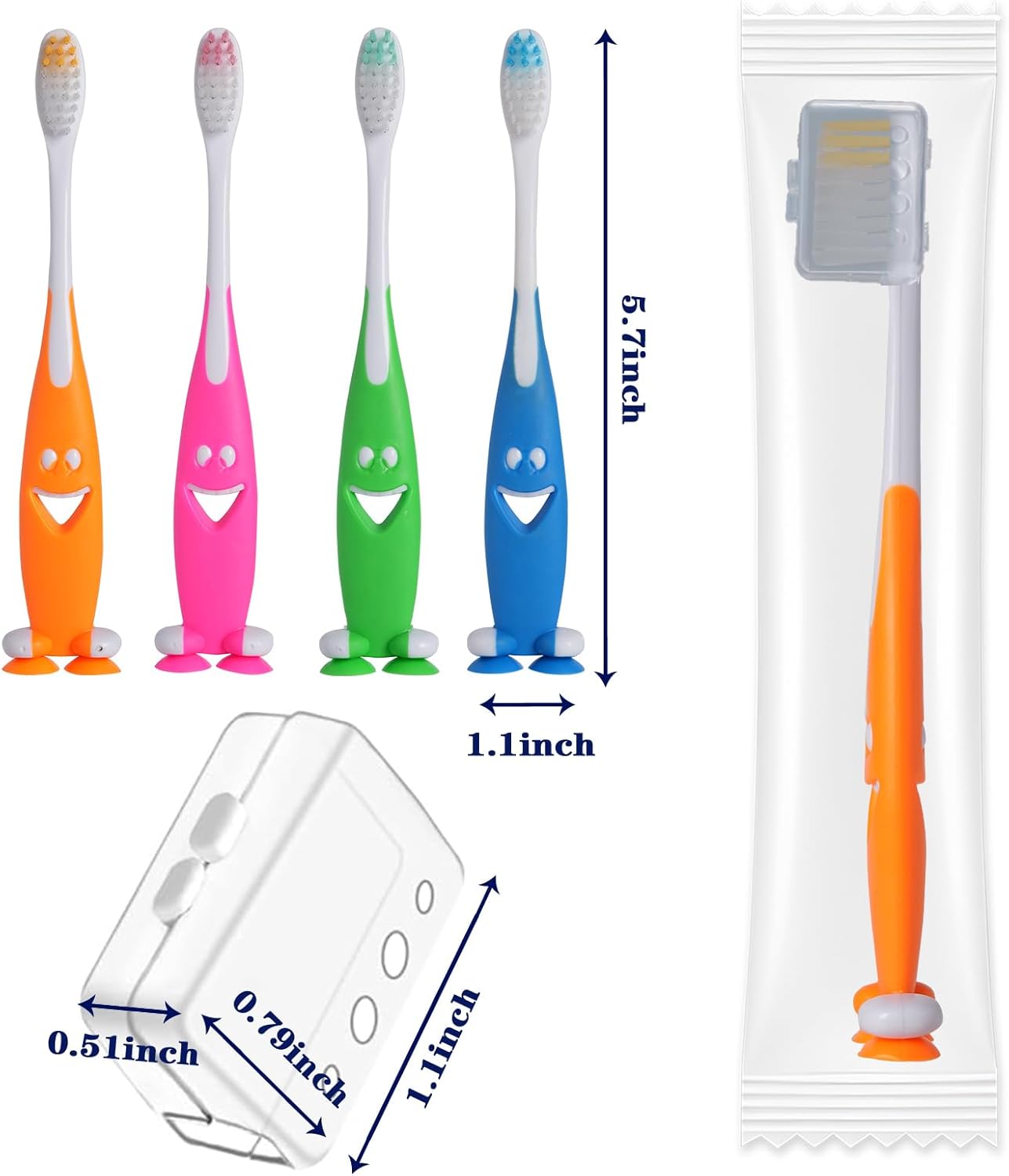Petluno 100 Pack Kids Toothbrush Bulk Soft Bristles Toddler Cute with Suction Cup, Includes Travel Covers, Individually Wrapped Toothbrushes for Kid Home School Daycare Camp (Shark) Shark - Image 2