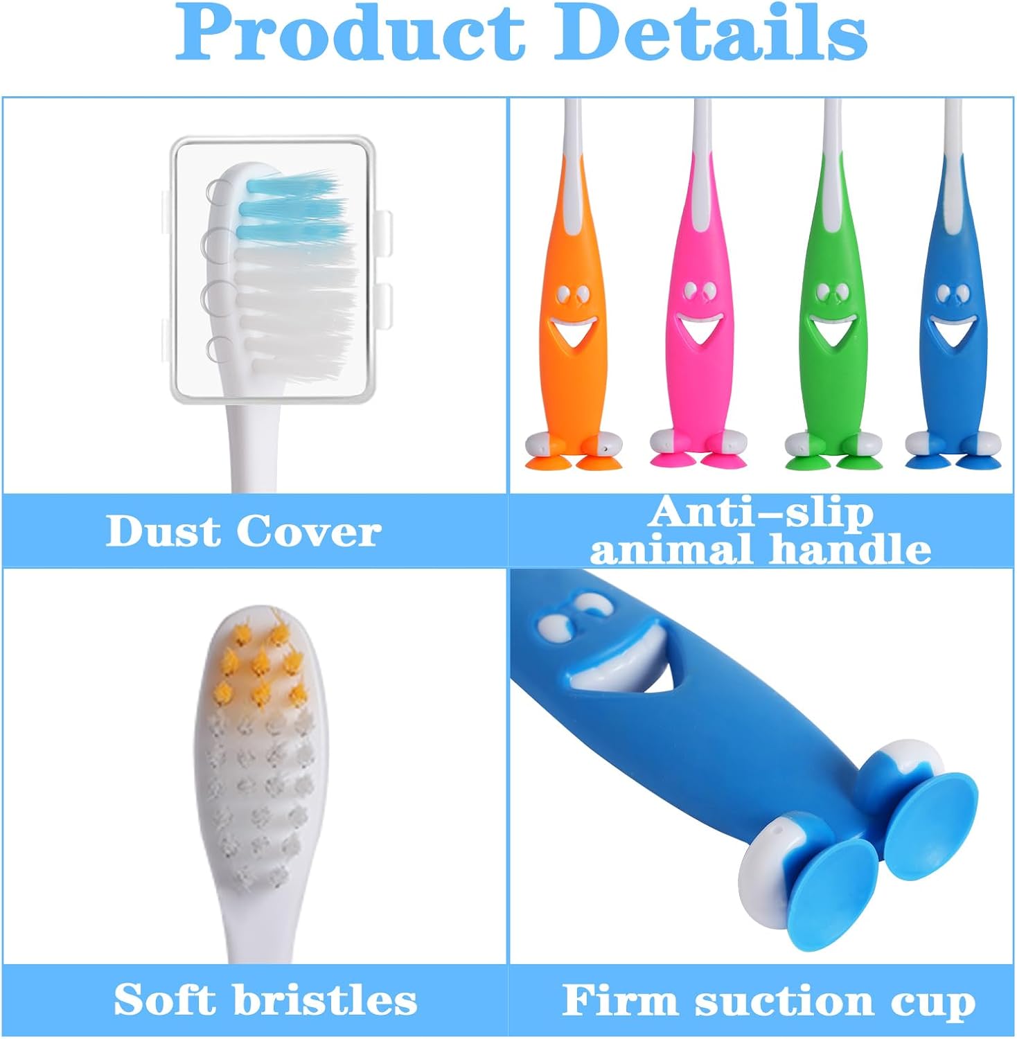 Petluno 100 Pack Kids Toothbrush Bulk Soft Bristles Toddler Cute with Suction Cup, Includes Travel Covers, Individually Wrapped Toothbrushes for Kid Home School Daycare Camp (Shark) Shark - Image 3