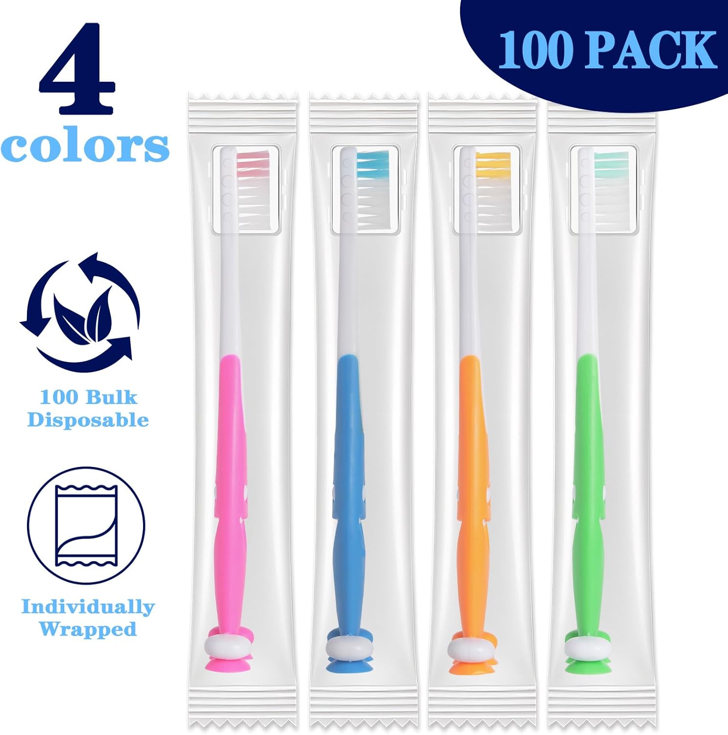 Petluno 100 Pack Kids Toothbrush Bulk Soft Bristles Toddler Cute with Suction Cup, Includes Travel Covers, Individually Wrapped Toothbrushes for Kid Home School Daycare Camp (Shark) Shark - Image 4