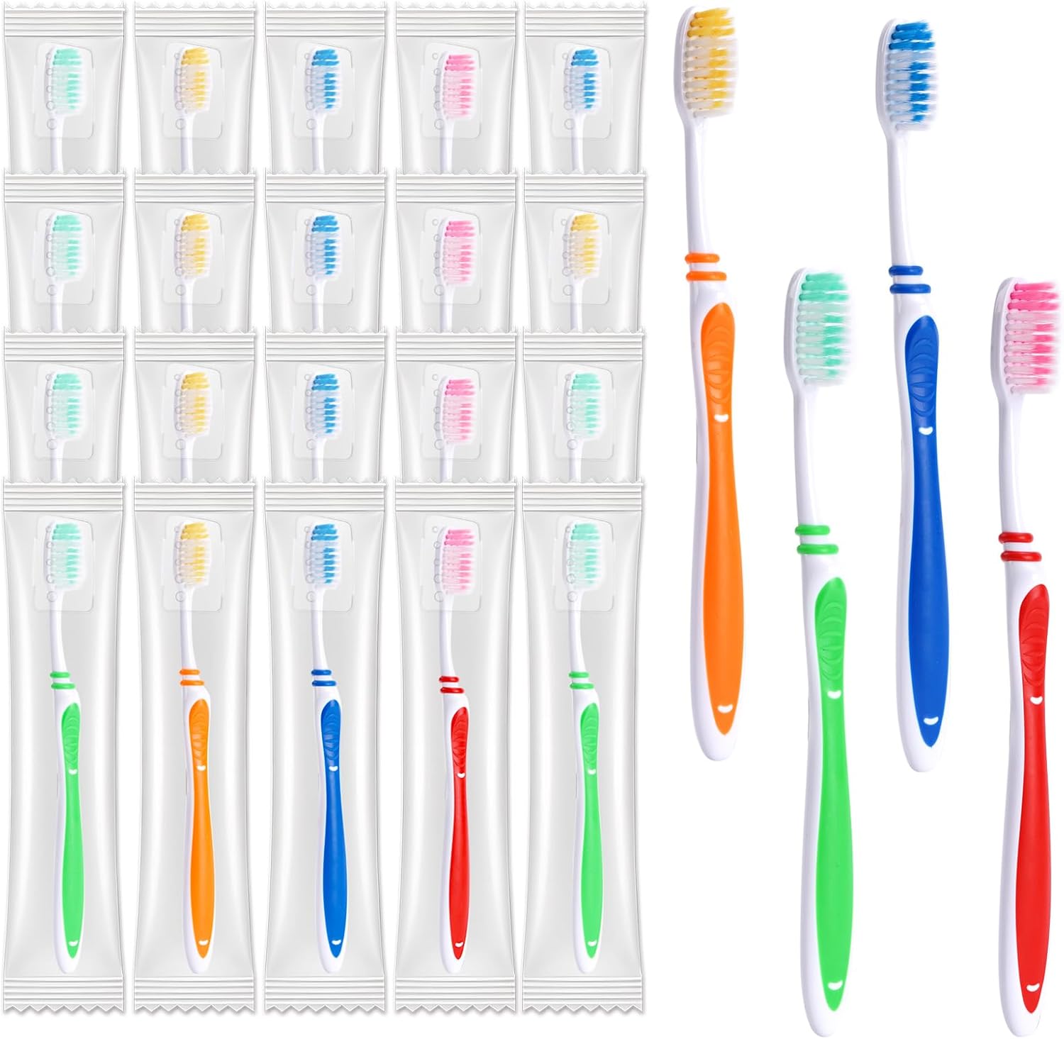 100 Pack Bulk Toothbrush Package with Covers Premium Quality Individually Wrapped Tooth Brushes, Soft Bristle Toothbrushes for Adults & kids, Hygienic Cap Donations, Travel, Hotels, Homeless - Image 1