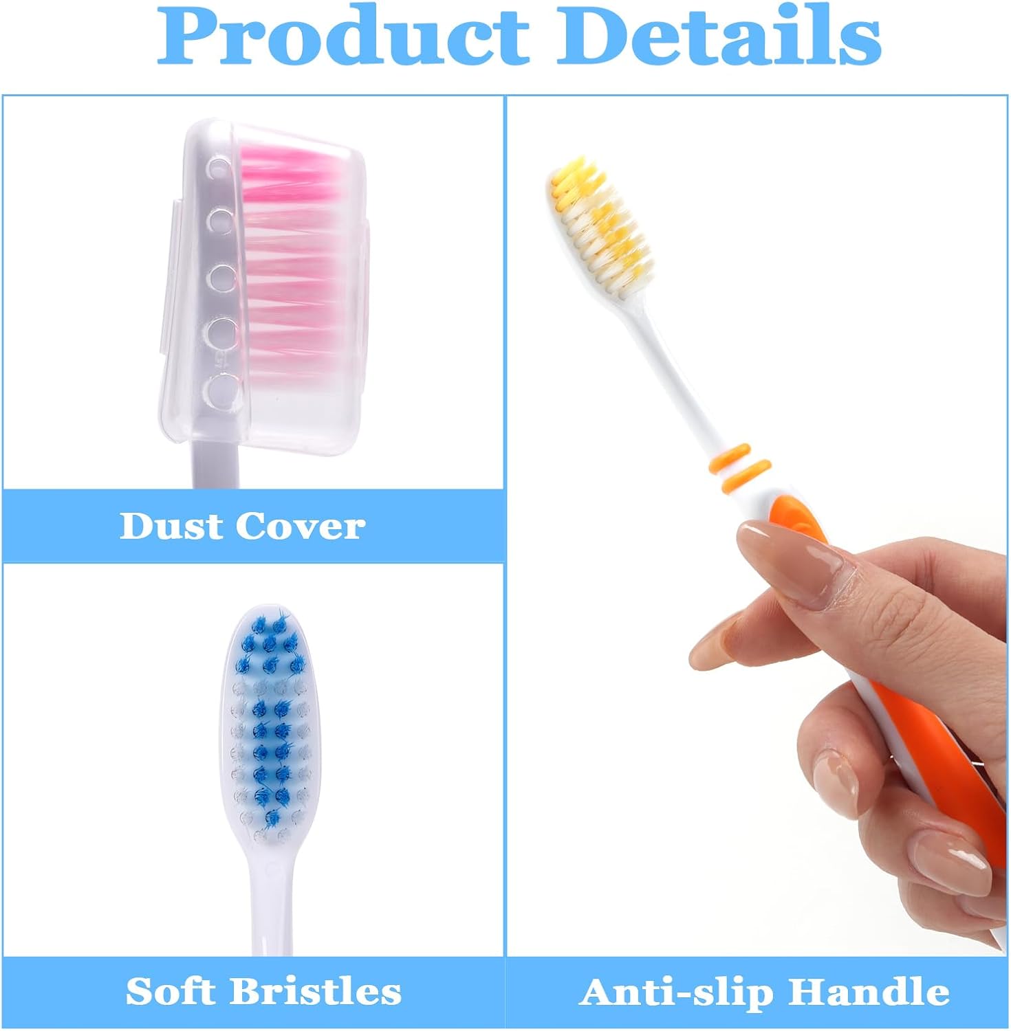 100 Pack Bulk Toothbrush Package with Covers Premium Quality Individually Wrapped Tooth Brushes, Soft Bristle Toothbrushes for Adults & kids, Hygienic Cap Donations, Travel, Hotels, Homeless - Image 3