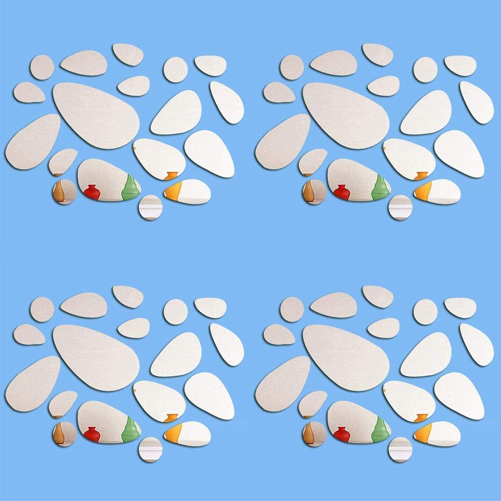 Petluno 72Pcs Mirror Decals Wall Stickers - Cobblestone Shape DIY Decor for Home Room Bedroom Office Decoration Silver - Image 5