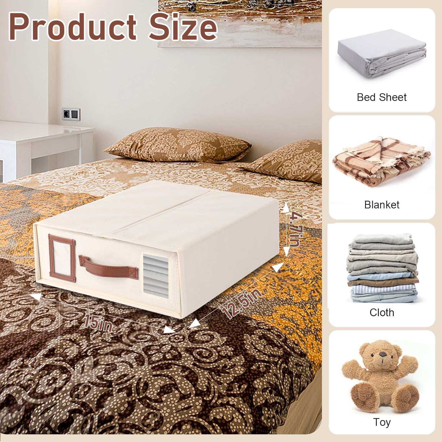 4 Pack Bed Sheet Organizers and Storage, Foldable Sheet Organizer for Linen Closet, Bed Sheet Holders with Window, Beige Bedding Storage Box for Bedsheets, Blanket and Pillow - Queen & King Size - Image 1
