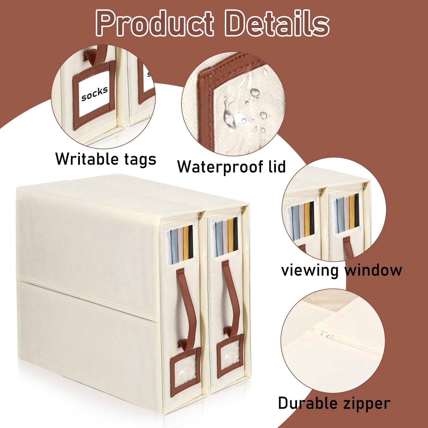 4 Pack Bed Sheet Organizers and Storage, Foldable Sheet Organizer for Linen Closet, Bed Sheet Holders with Window, Beige Bedding Storage Box for Bedsheets, Blanket and Pillow - Queen & King Size - Image 2