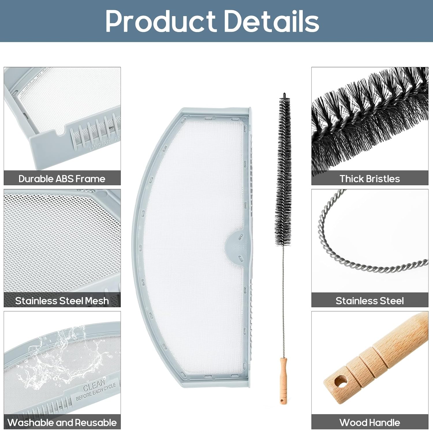 CONLI Dryer Lint Filter Kit and Dryer Lint Brush for GE Models, Screen Renewal with Flexible Vent Cleaning Tool, Stainless Steel Mesh Collector - Image 1