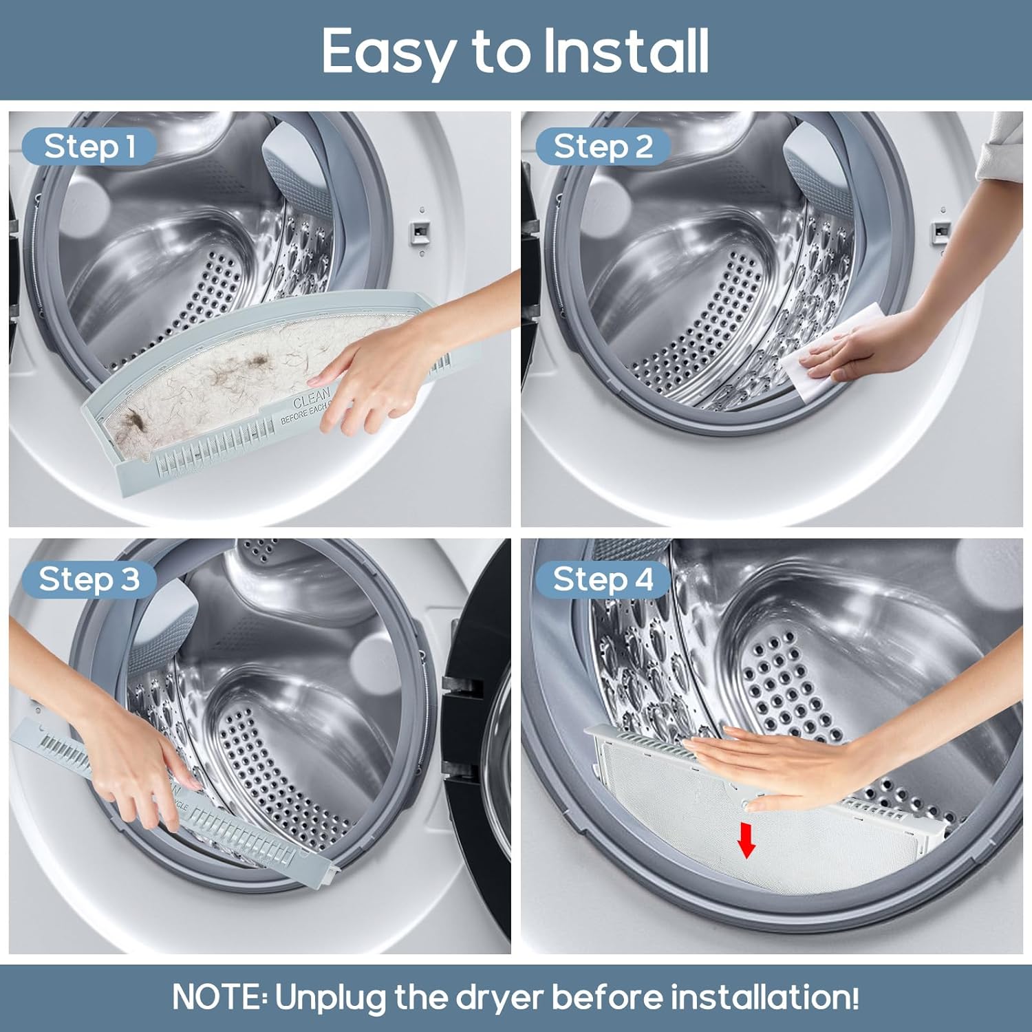 CONLI Dryer Lint Filter Kit and Dryer Lint Brush for GE Models, Screen Renewal with Flexible Vent Cleaning Tool, Stainless Steel Mesh Collector - Image 2