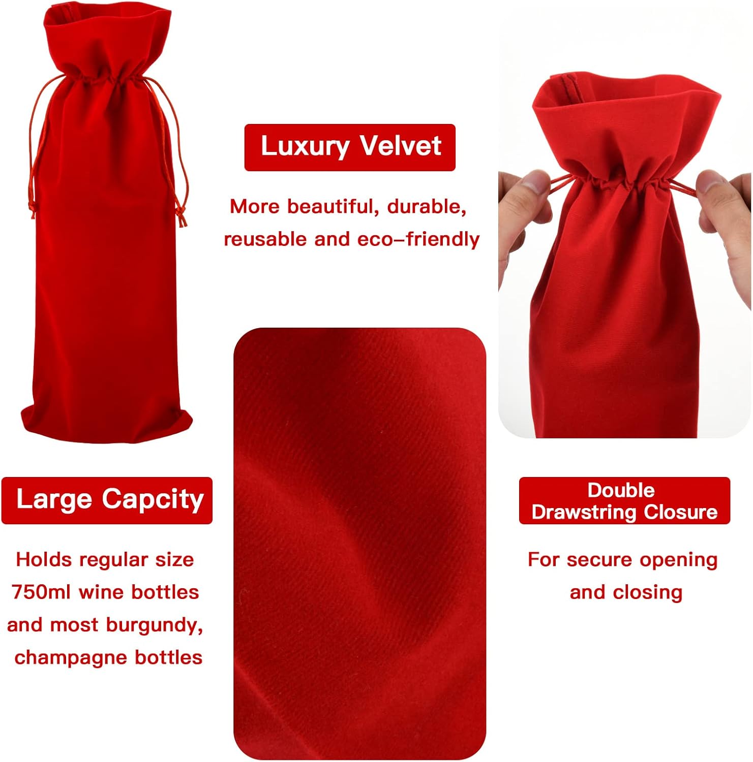 Homakover Luxury Velvet Wine Bag Wine Gift Bags, 6 Pcs Wine Bottle Bags with Double Drawstring Closure, 14.5