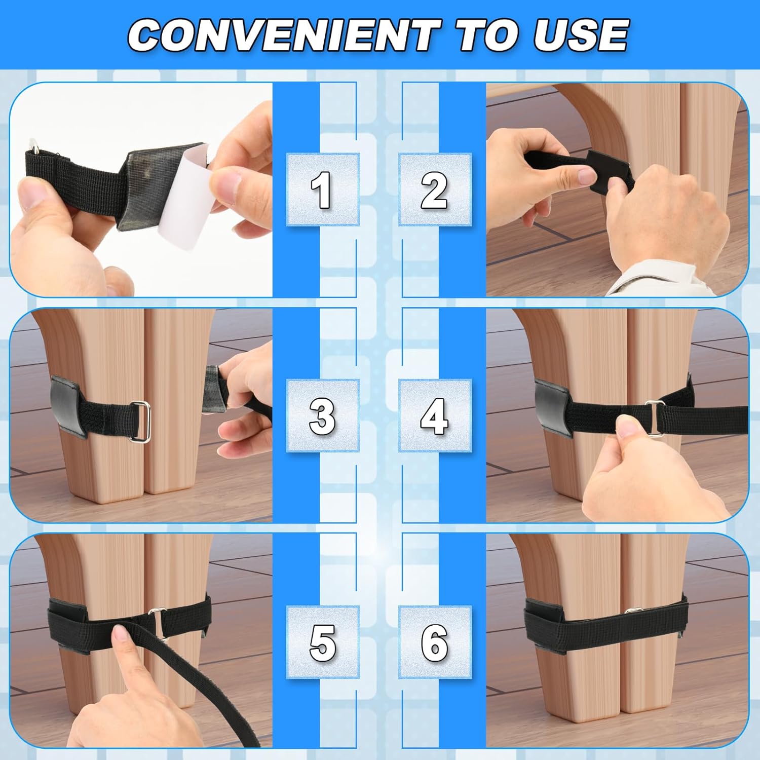 4 Pack Sectional Couch Connectors for Sliding Sofas, Non Slip Sectional Sofa Locks, Universal Sectional Couch Furniture Clips, Hook & Loop Cinch Straps with Adhesive Keep Sectional Couch Legs Together - Image 4