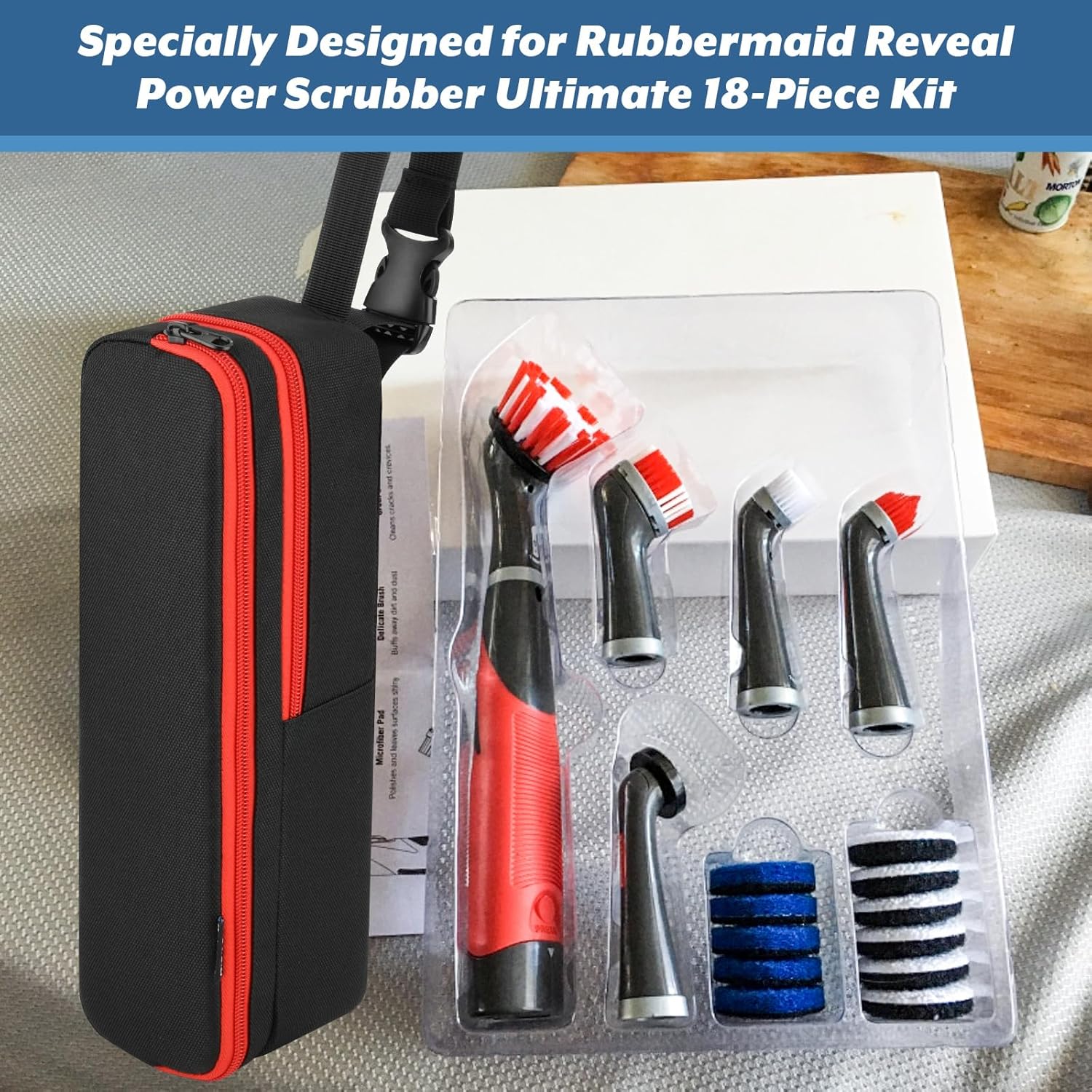 Homakover Carrying Case Compatible with Rubbermaid Reveal Power Scrubber Ultimate Kit, Waterproof Storage Bag for Scrub Brush Cleaner, Adjustable Storage Holder with Pocket for Accessories - Image 1