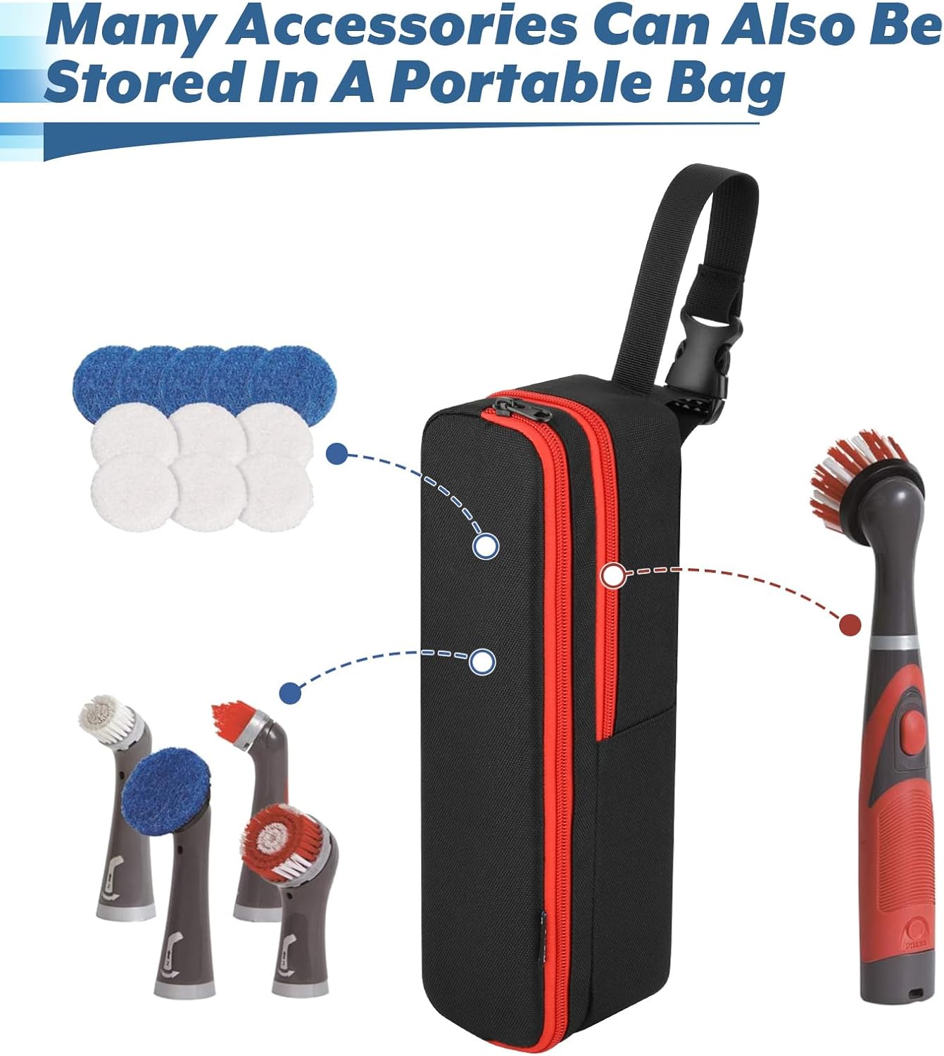 Homakover Carrying Case Compatible with Rubbermaid Reveal Power Scrubber Ultimate Kit, Waterproof Storage Bag for Scrub Brush Cleaner, Adjustable Storage Holder with Pocket for Accessories - Image 3