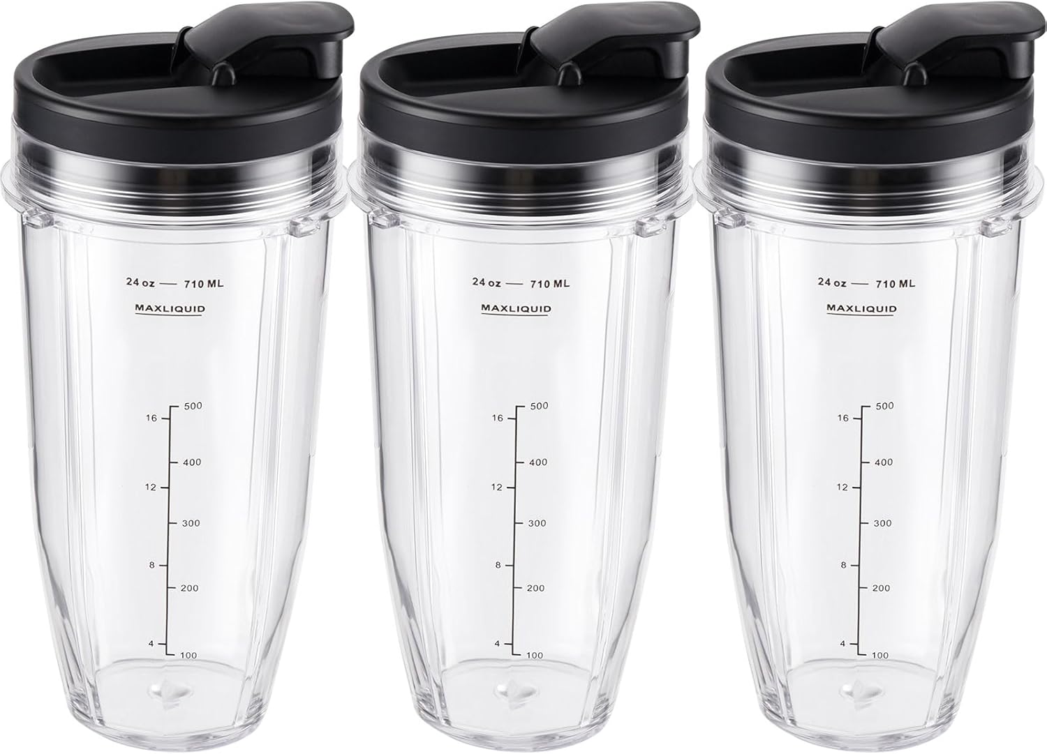 Ninja Blender Cups Replacement 24oz – Compatible with Ninja BN401, BL450, BL456, BL480, BL2012, BN751, BN801, SS101, SS151 – 3 Pack with To-Go Lids - Image 1