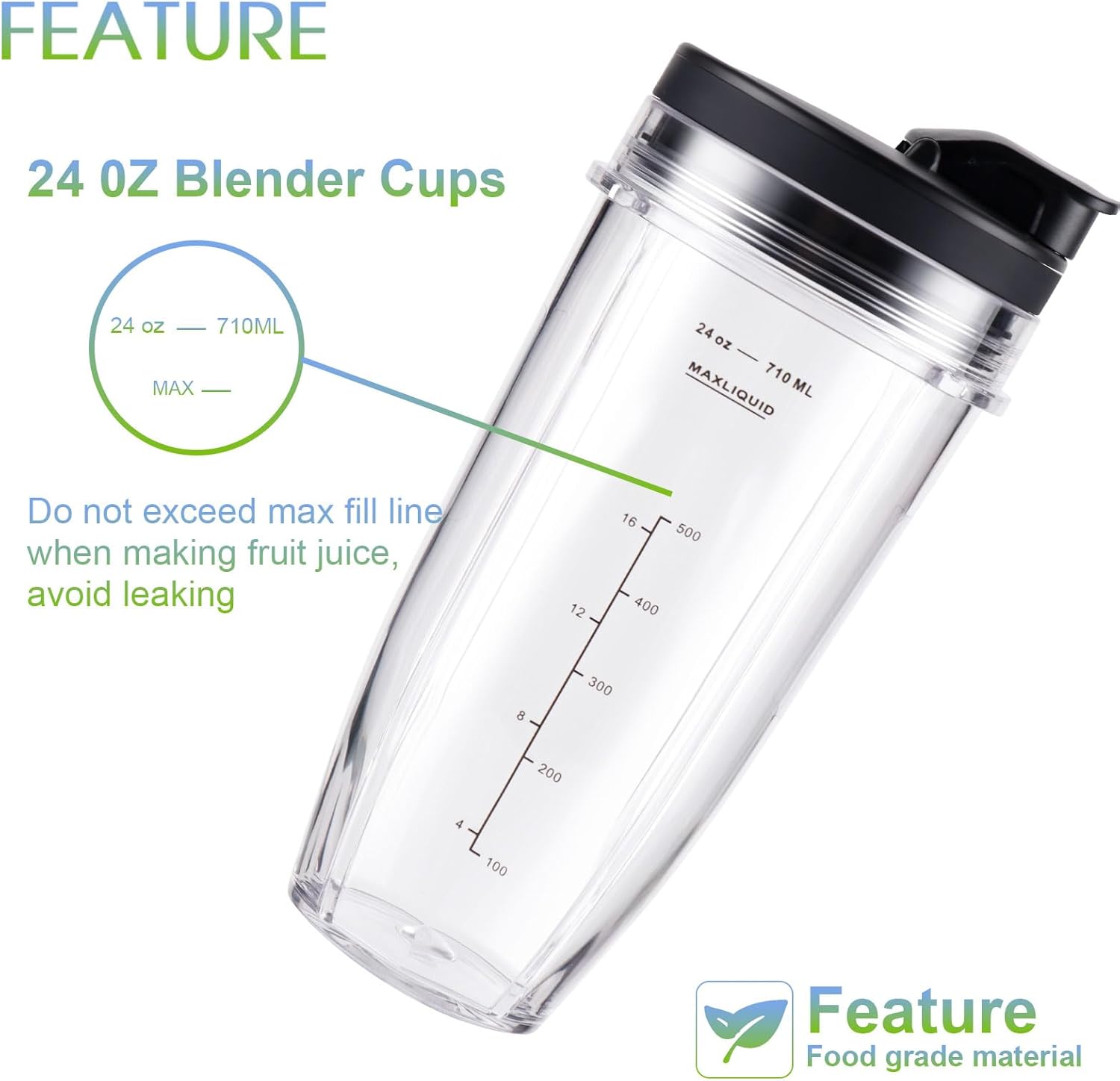 Ninja Blender Cups Replacement 24oz – Compatible with Ninja BN401, BL450, BL456, BL480, BL2012, BN751, BN801, SS101, SS151 – 3 Pack with To-Go Lids - Image 2