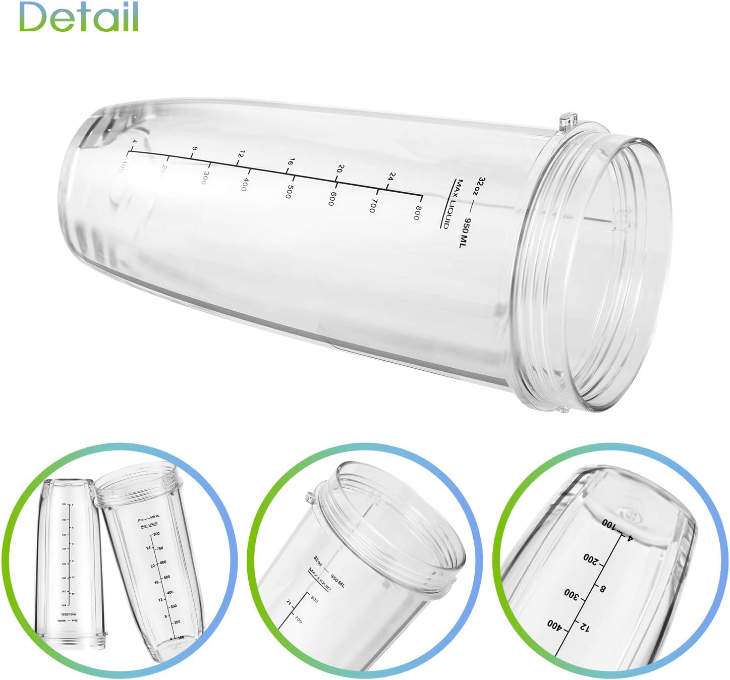 Ninja Blender Cups Replacement 24oz – Compatible with Ninja BN401, BL450, BL456, BL480, BL2012, BN751, BN801, SS101, SS151 – 3 Pack with To-Go Lids - Image 3