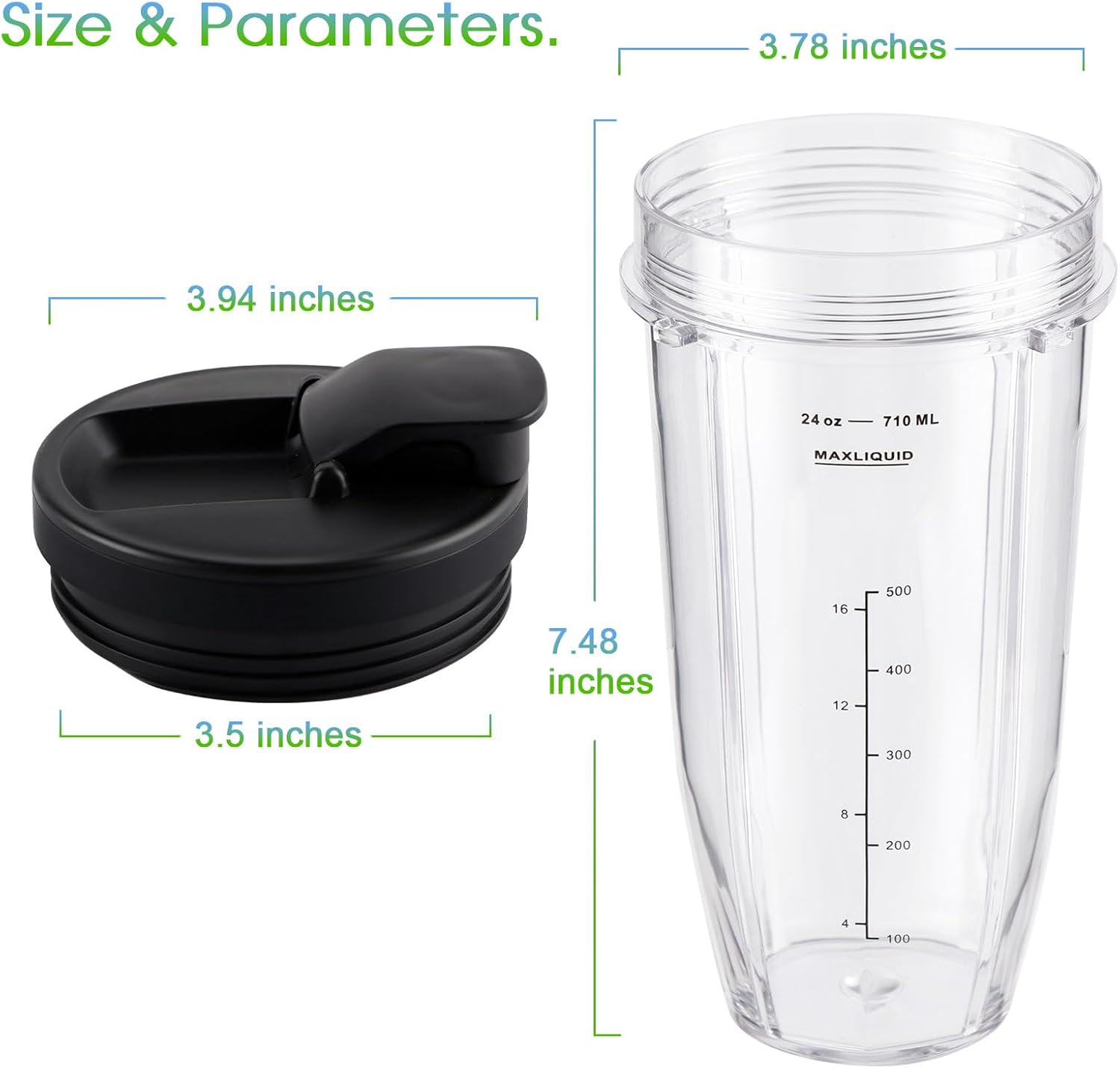 Ninja Blender Cups Replacement 24oz – Compatible with Ninja BN401, BL450, BL456, BL480, BL2012, BN751, BN801, SS101, SS151 – 3 Pack with To-Go Lids - Image 4