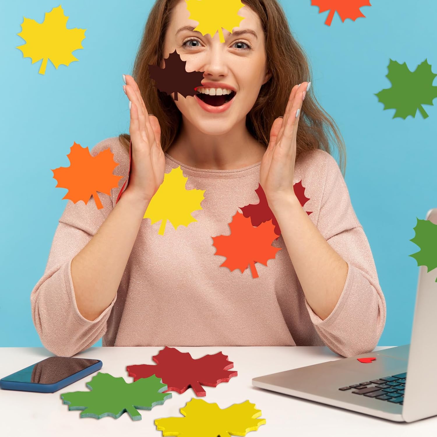 Glenmal 540 Sheets Thanksgiving Fall Leaf Sticky Notes Autumn Sticky Notepads Maple Leaves Shape Self Stick Cute Colorful Maple Leaf Note Memo Pad for Write Office Home, 3.15 Inch 18 Pads 6 Colors - Image 4