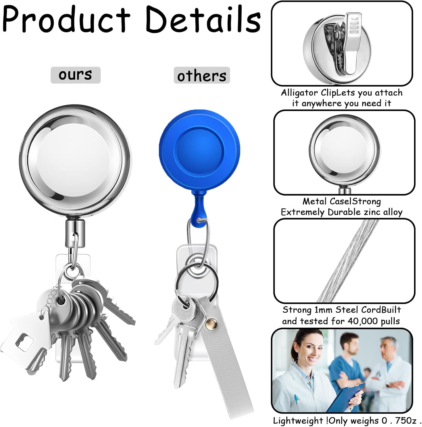 10 Pack Heavy Duty Retractable Badge Holder Reel Metal ID Badge Reel with Alligator Clip Badge Holder Retractable Clip Lightweight Strong Badge Reel for Nurses Professionals Students Teachers Office - Image 3