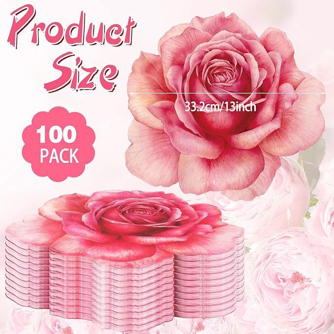 Set of 100 Peony Placemat Pink Floral Place Mats Spring Paper Placemats Disposable for Dining Table Parties Wedding Kitchen Decor Bridal Shower, 13 x 13 Inch - Image 1