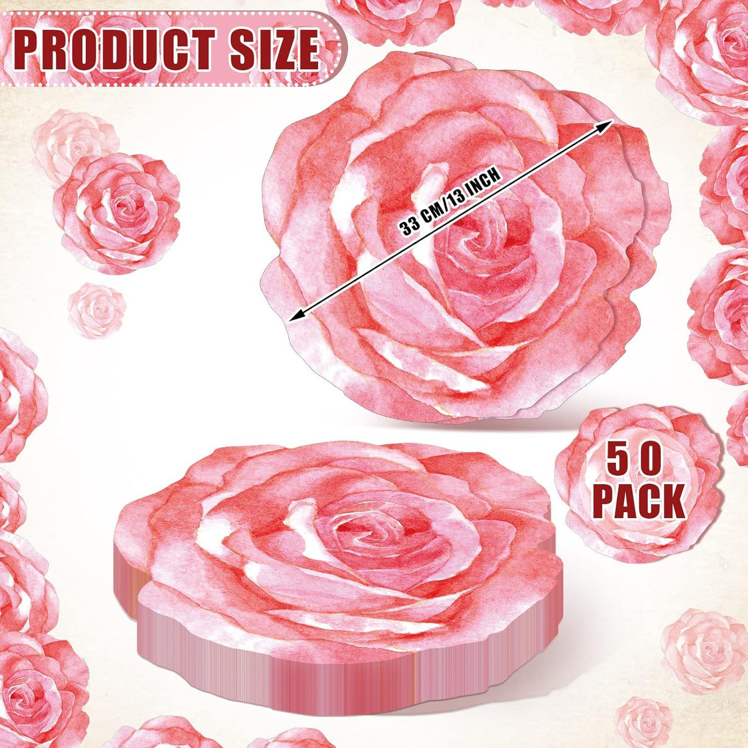 Set of 100 Peony Placemat Pink Floral Place Mats Spring Paper Placemats Disposable for Dining Table Parties Wedding Kitchen Decor Bridal Shower, 13 x 13 Inch - Image 2