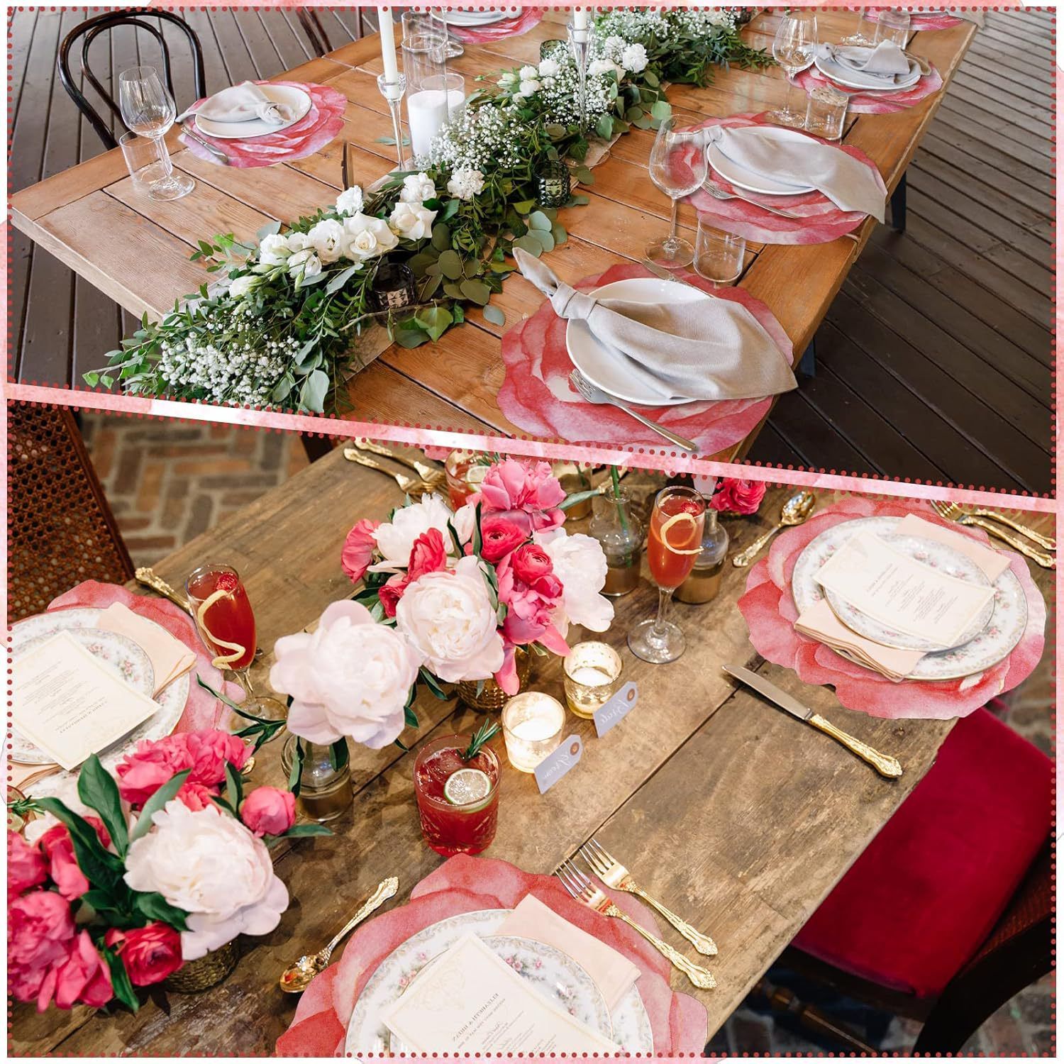 Set of 100 Peony Placemat Pink Floral Place Mats Spring Paper Placemats Disposable for Dining Table Parties Wedding Kitchen Decor Bridal Shower, 13 x 13 Inch - Image 7