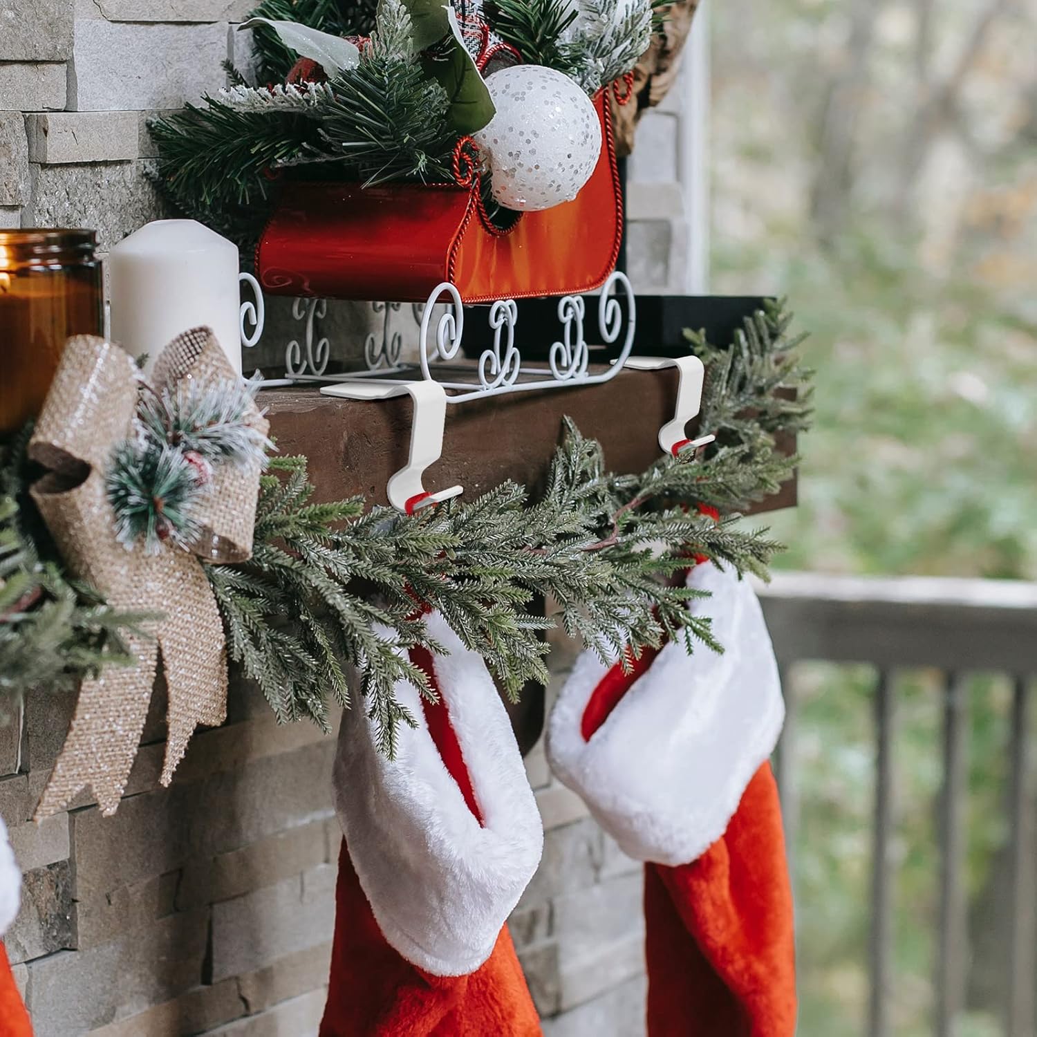 Christmas Stocking Holders for Mantel Set of 4, No-Slip Christmas Stocking Clips Stocking Hanger Hooks For Christmas Decorations, Lightweight Stocking Holders Clip For Fireplace Counter Window (White) - Image 4