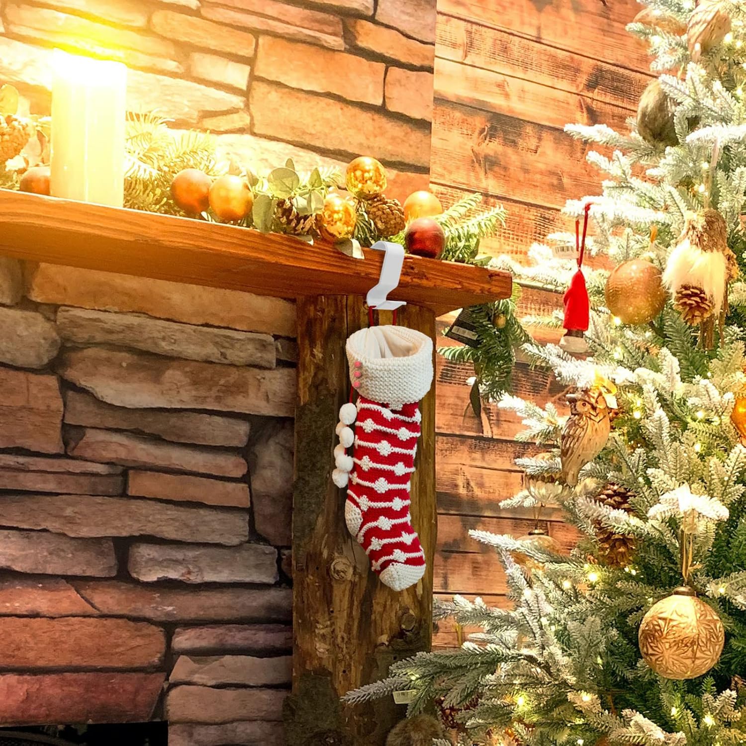 Christmas Stocking Holders for Mantel Set of 4, No-Slip Christmas Stocking Clips Stocking Hanger Hooks For Christmas Decorations, Lightweight Stocking Holders Clip For Fireplace Counter Window (White) - Image 5