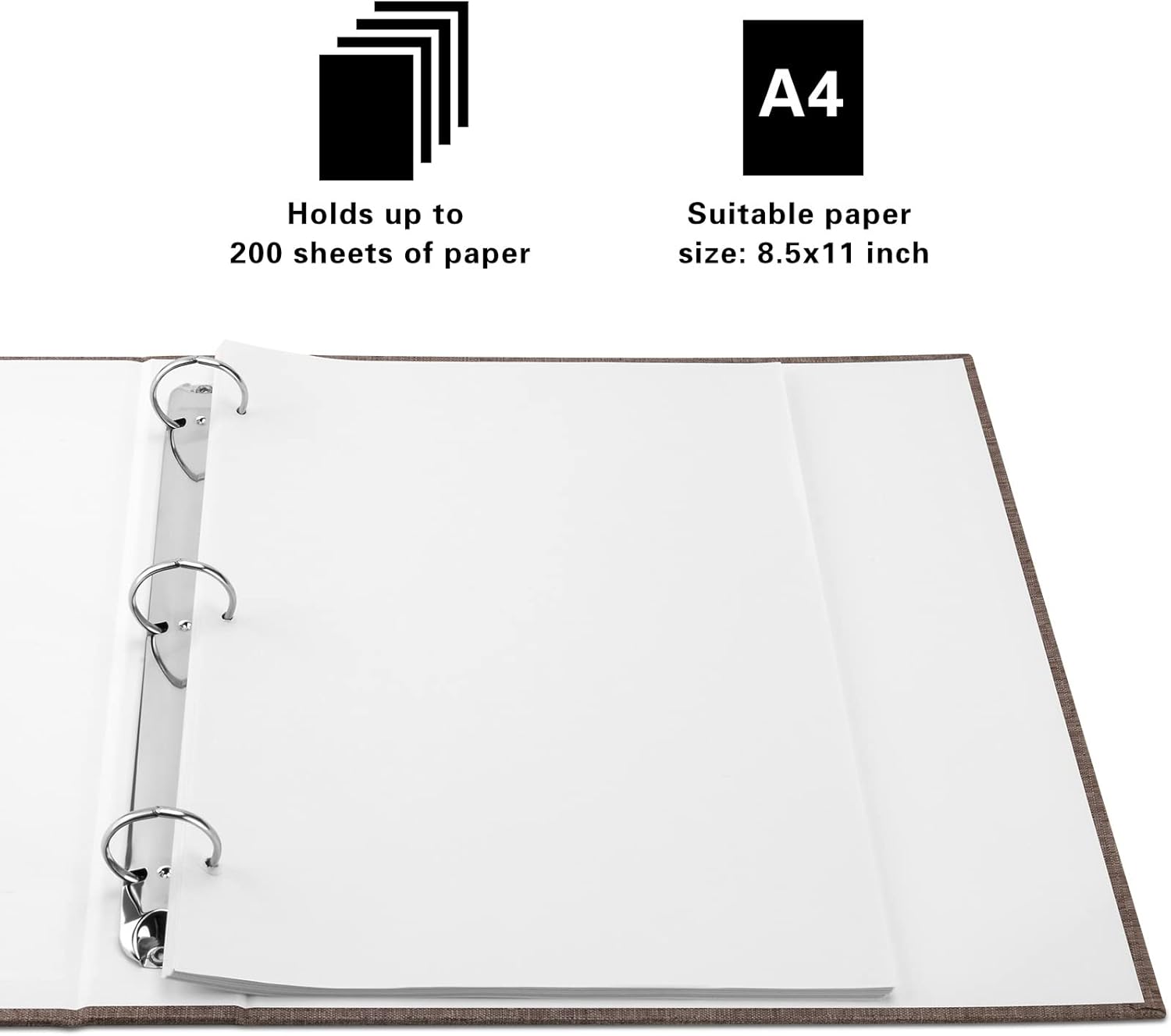 3 Ring Binder, A4 Fabric Cover Round Ring Durable Binder for 3-Hole Letter Size Paper, Decorative Organizer Holds 200 Sheets Letter Size 8.5'' x 11'' Paper, for Office Home - Image 1
