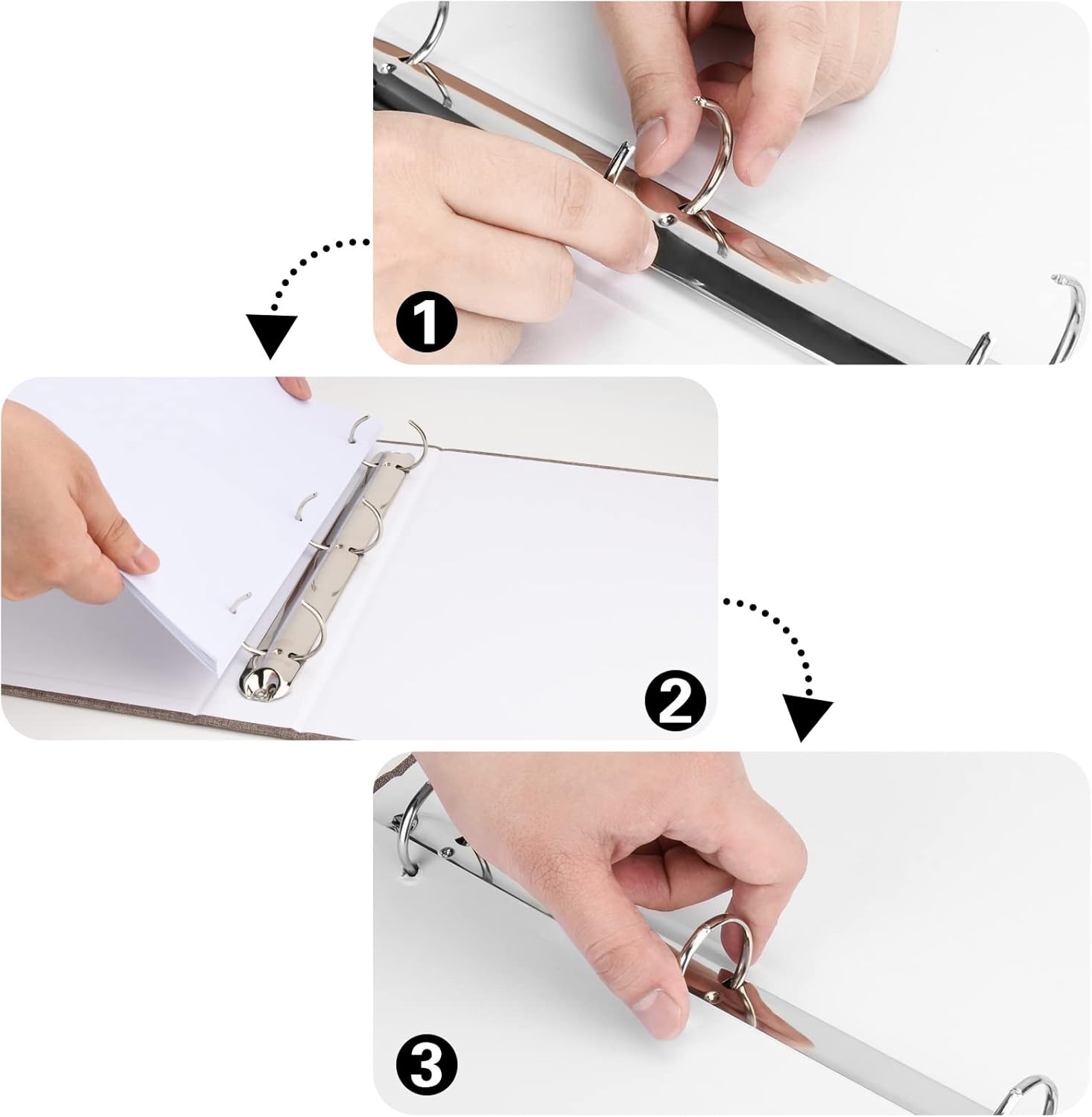 3 Ring Binder, A4 Fabric Cover Round Ring Durable Binder for 3-Hole Letter Size Paper, Decorative Organizer Holds 200 Sheets Letter Size 8.5'' x 11'' Paper, for Office Home - Image 3