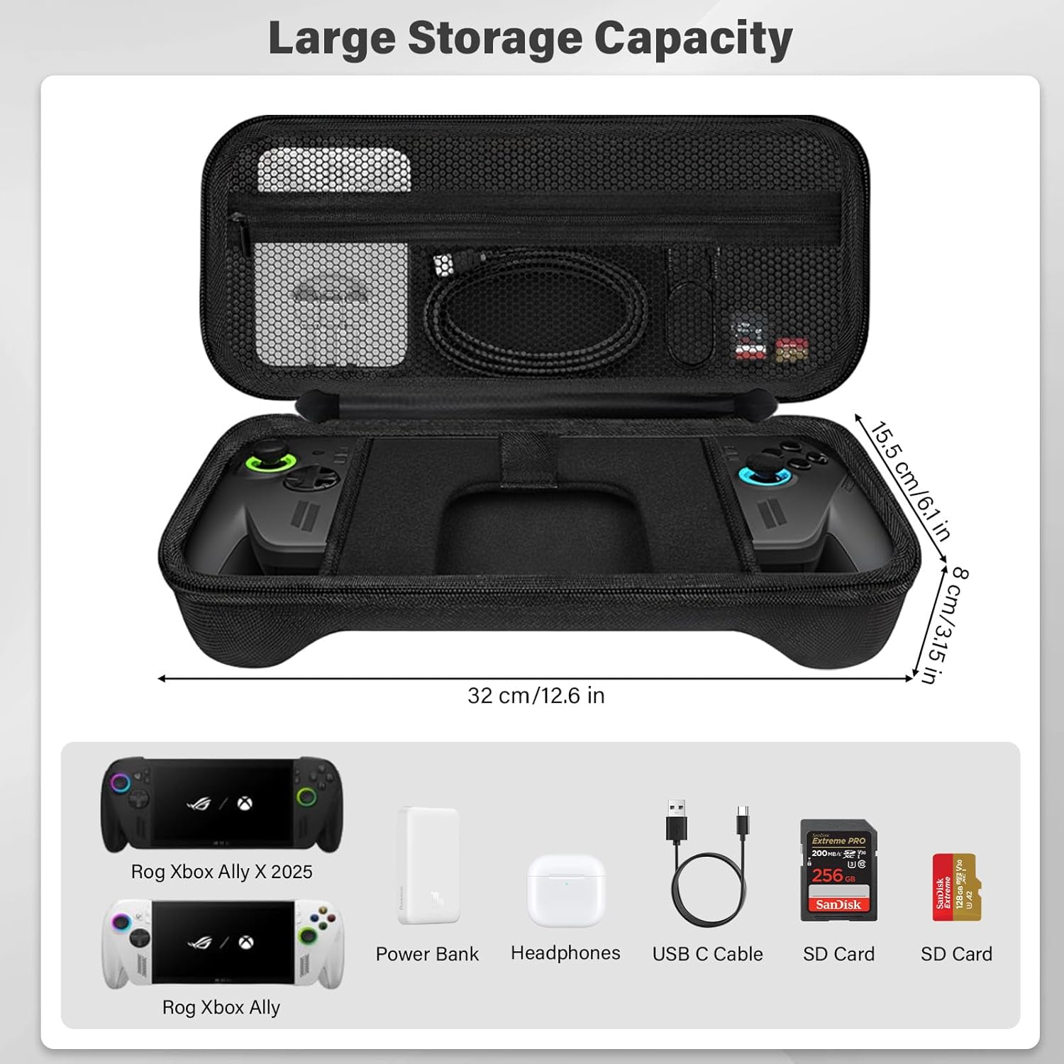 CheerBall Carrying Case Compatible with ASUS ROG Xbox Ally /Xbox Ally X 2025, EVA Hard Shell Protective Travel Bag, Shockproof Storage for Console & Accessories - Image 2