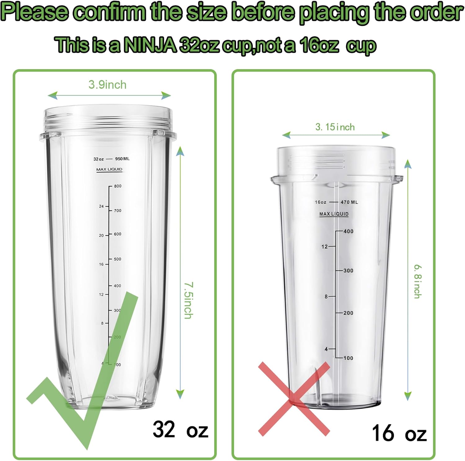 Replacement Part for Nutri Ninja Blender 2-Pack 32oz Replacement Cups Compatible with Nutri Ninja Auto-iQ Series Blenders - Image 2
