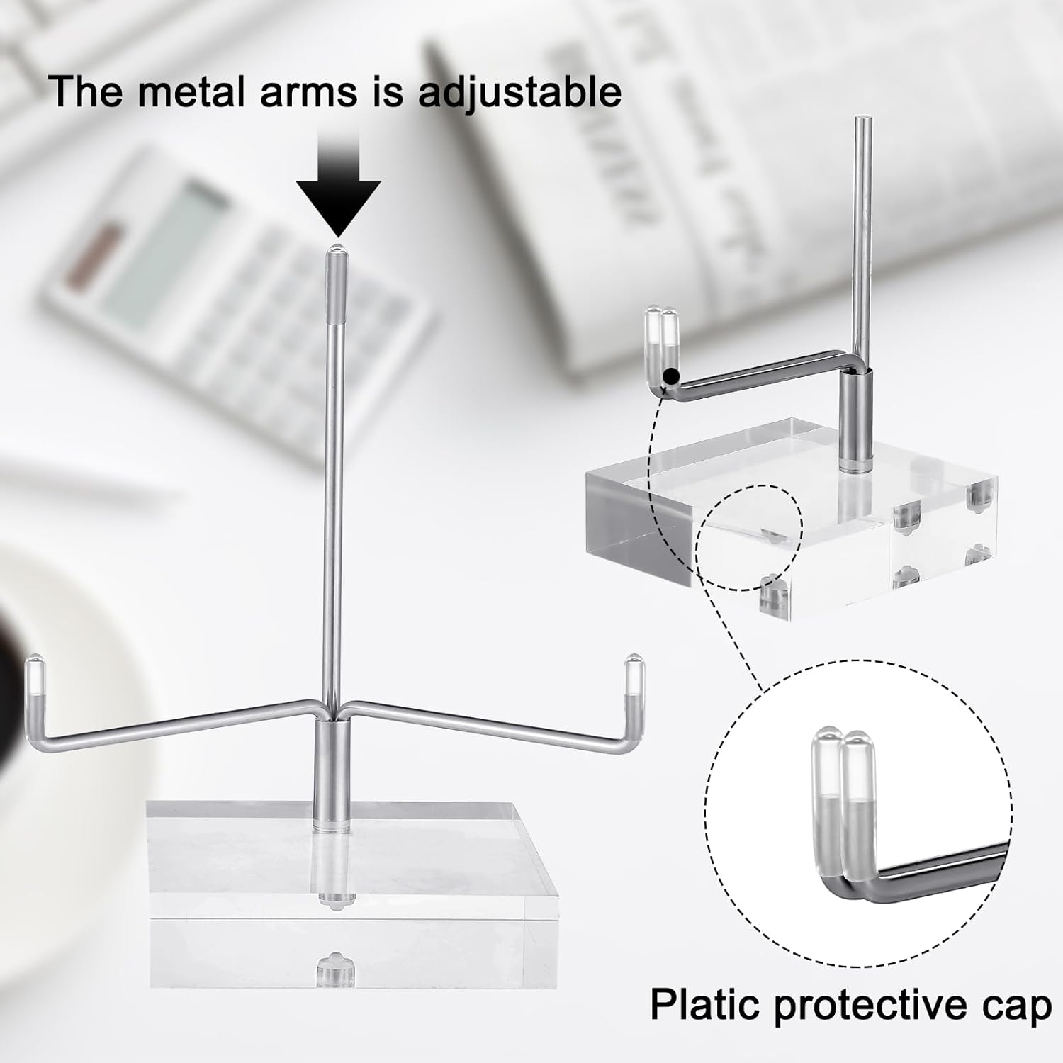 Glenmal 3 Pack Adjustable Metal Arm Display Stand Easel with Acrylic Base for Gemstones Fossils Minerals Plates Collectibles with Adjustable Metal Arms Display Easel Stands Acrylic Base - Image 2